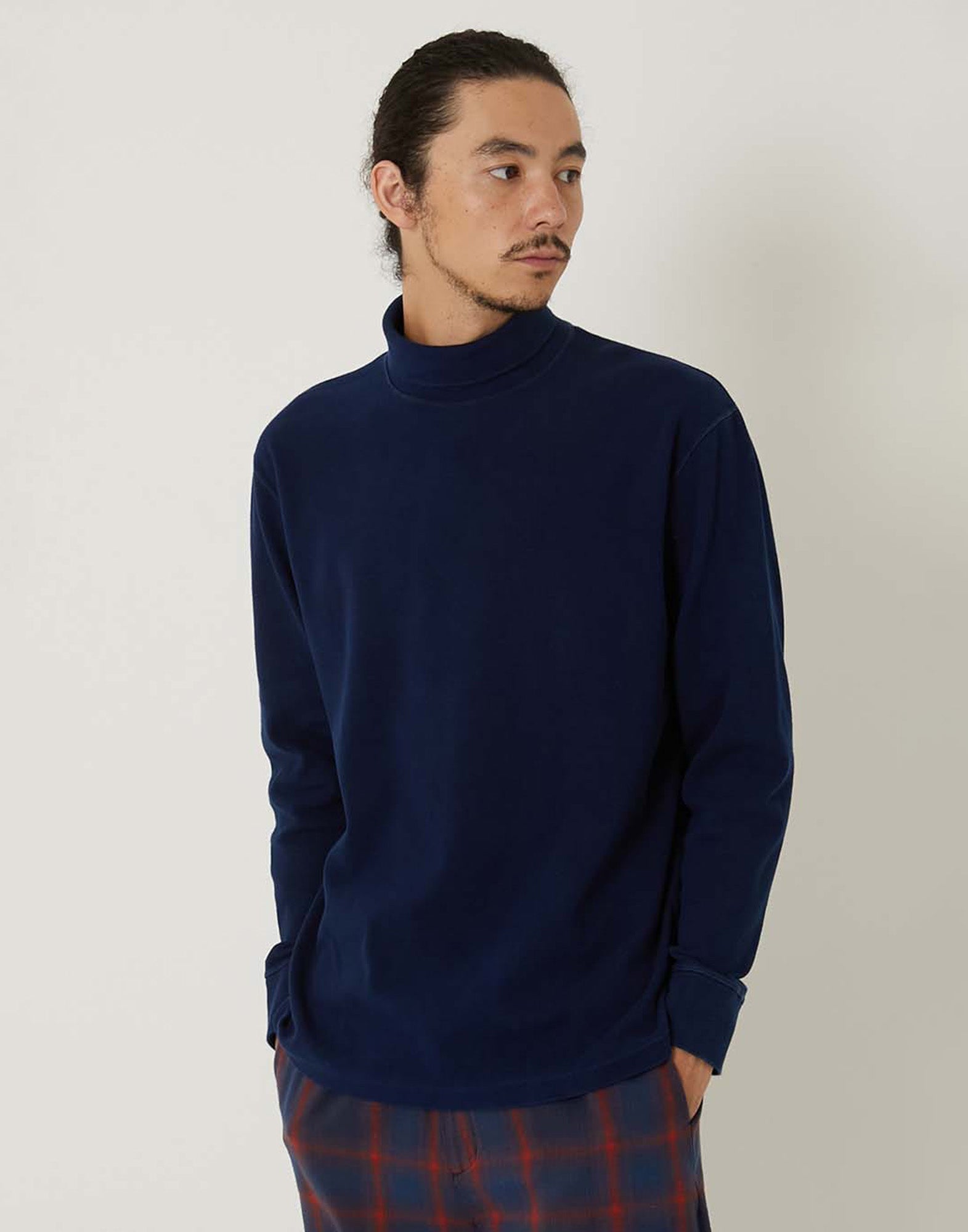 BLUE BLUE JAPAN T-shirt a Collo Alto in Jersey a Coste Blu Indigo