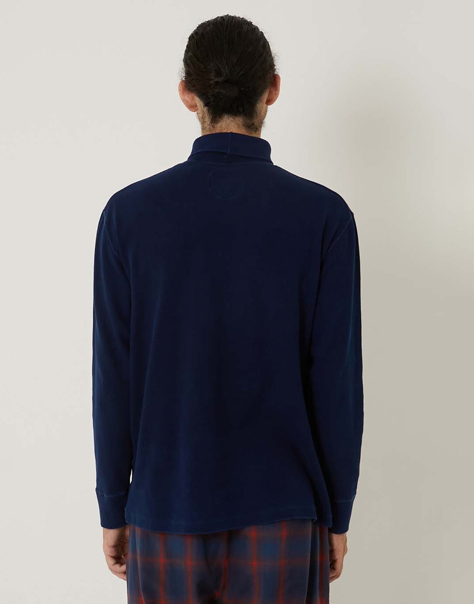 BLUE BLUE JAPAN T-shirt a Collo Alto in Jersey a Coste Blu Indigo