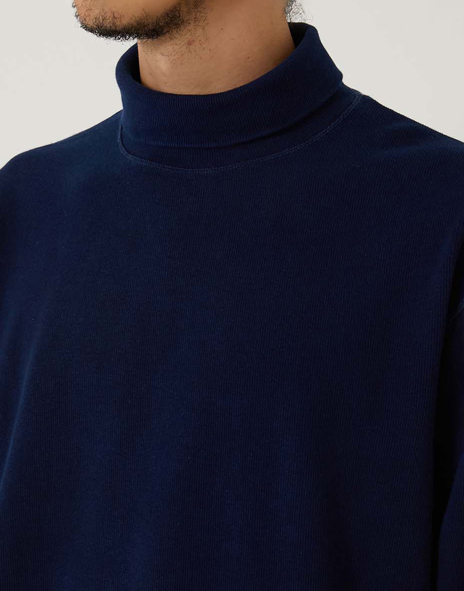 BLUE BLUE JAPAN T-shirt a Collo Alto in Jersey a Coste Blu Indigo