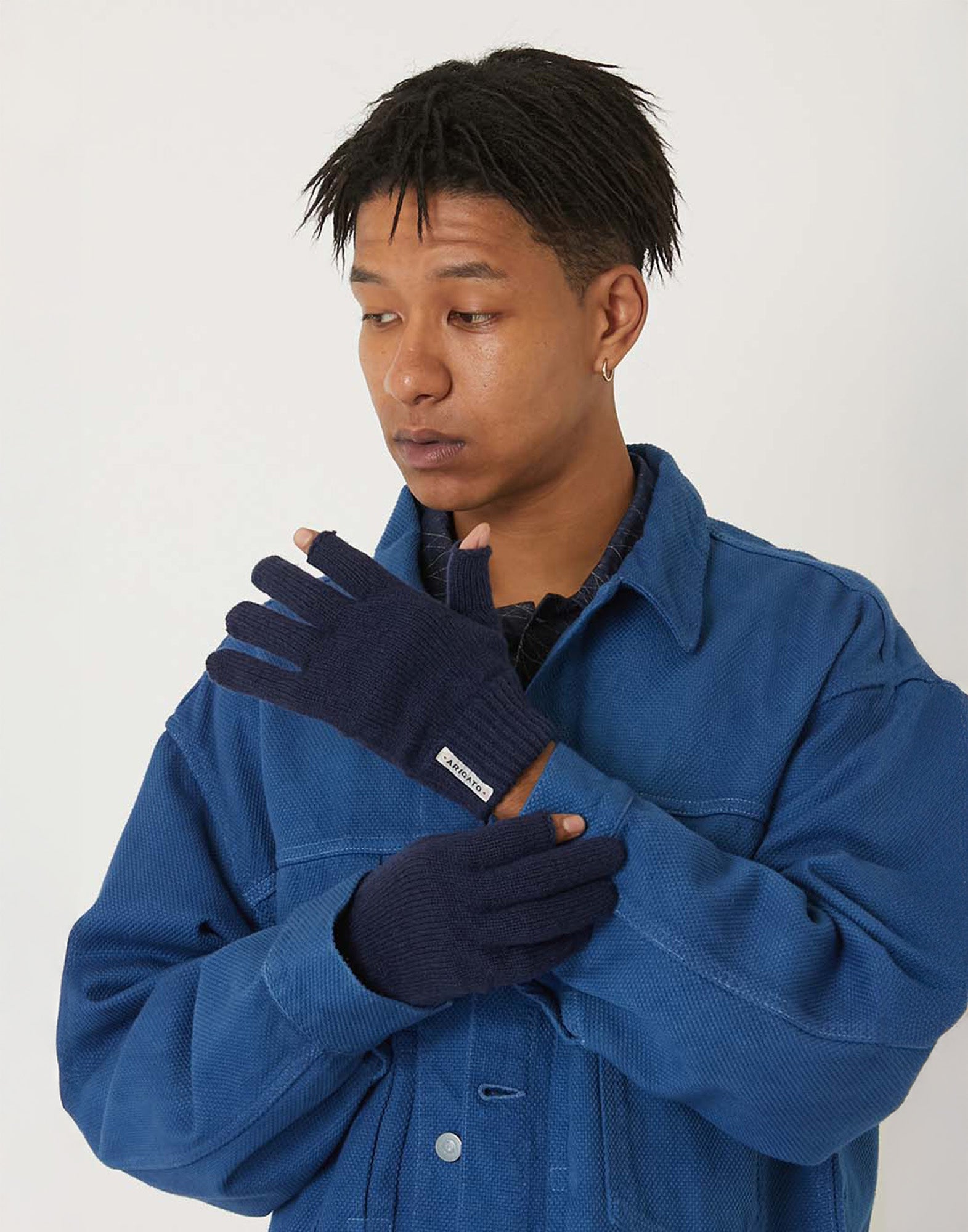 BLUE BLUE JAPAN Guanti in Cashmere Riciclato Dark Navy