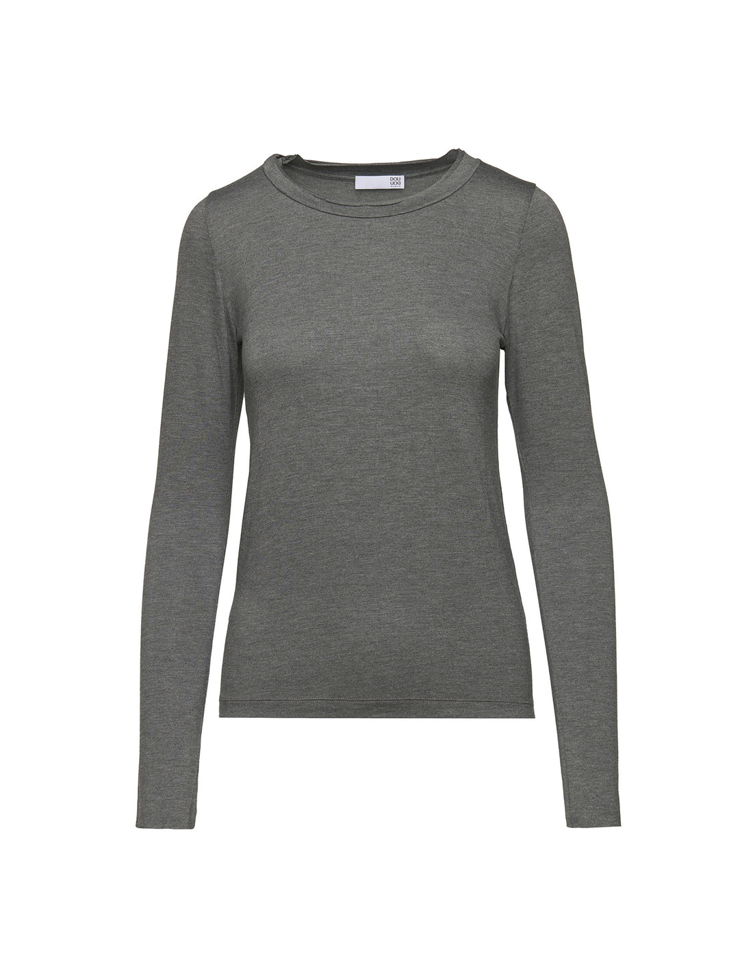 DOUUOD T-shirt a Manica Lunga in Jersey di Viscosa Stretch con Scollo Ampio Grigio Melange