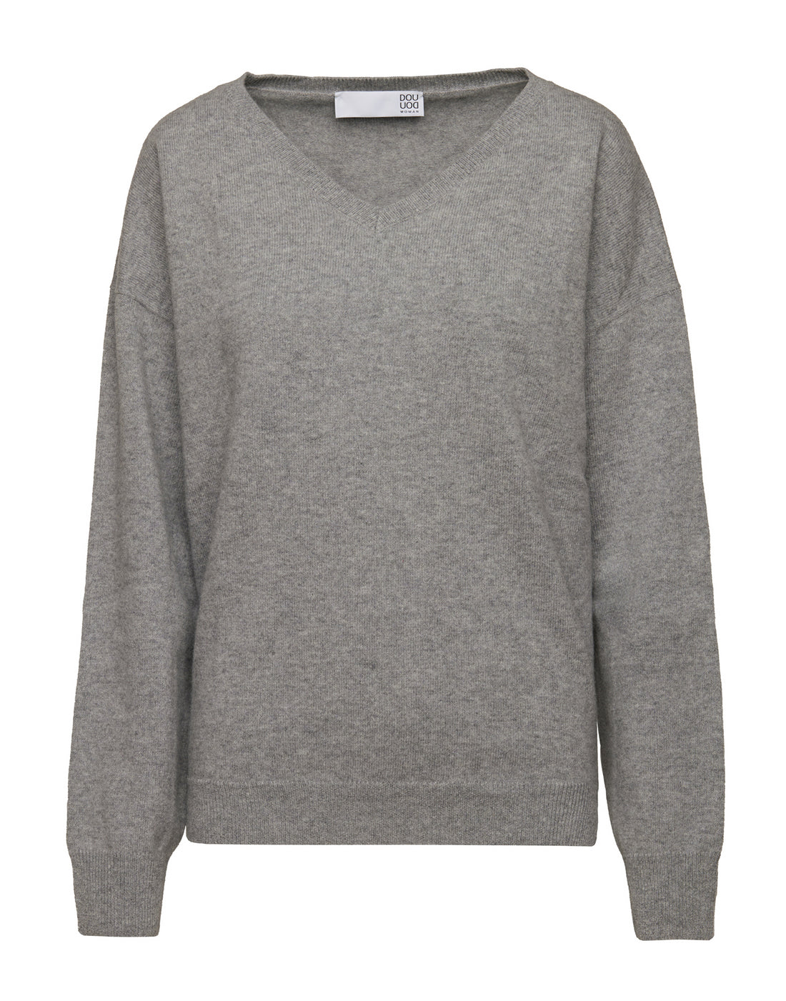 DOUUOD Maglione Ampio a V in Lana Extrafine/Cashmere Grigio Chiaro