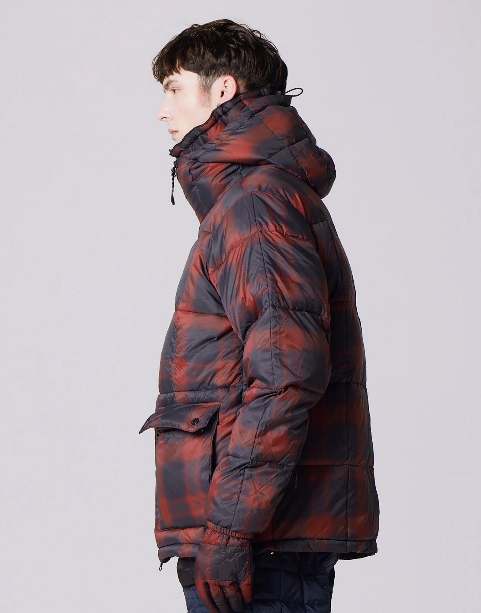 TAION Piumino Mountain con Cappuccio Black/Red Check