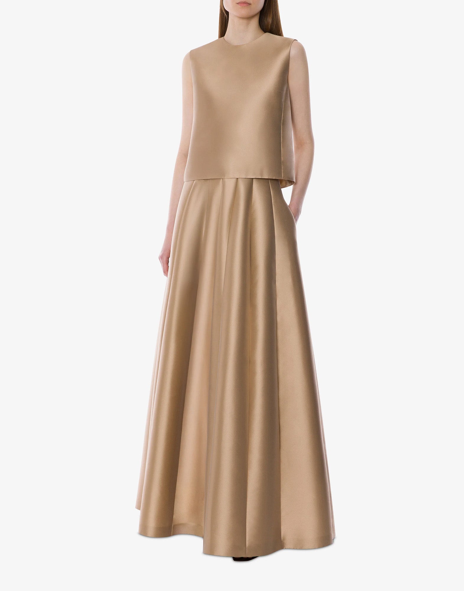 ALBERTA FERRETTI Maxi Gonna in Mikado a Vita Alta Beige