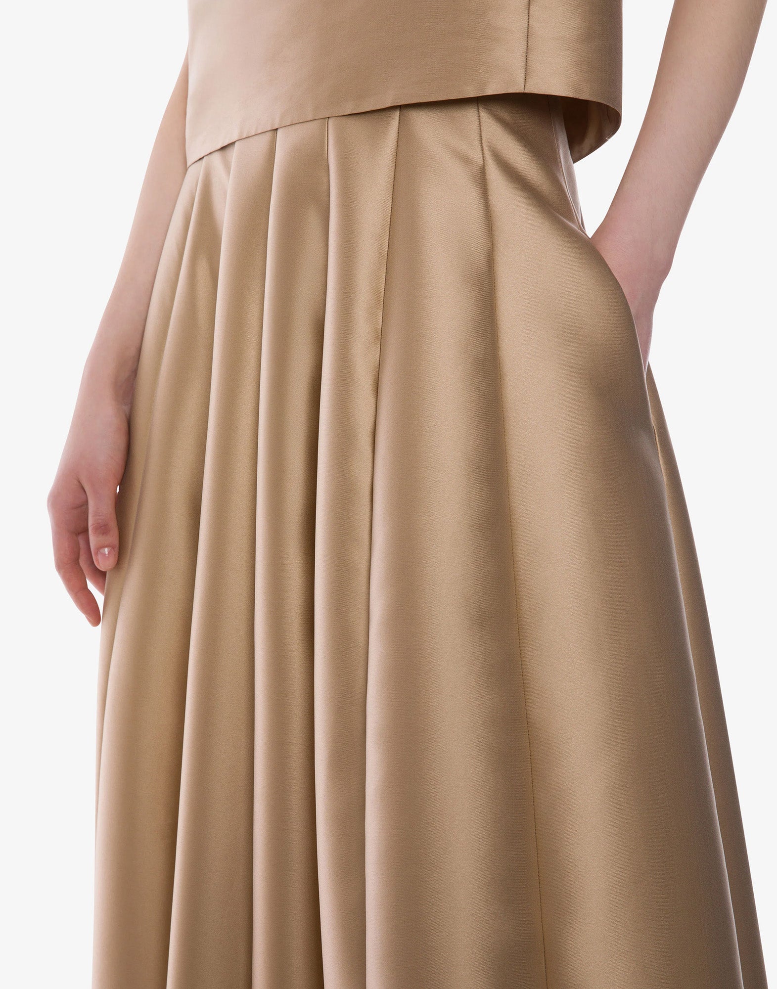 ALBERTA FERRETTI Maxi Gonna in Mikado a Vita Alta Beige