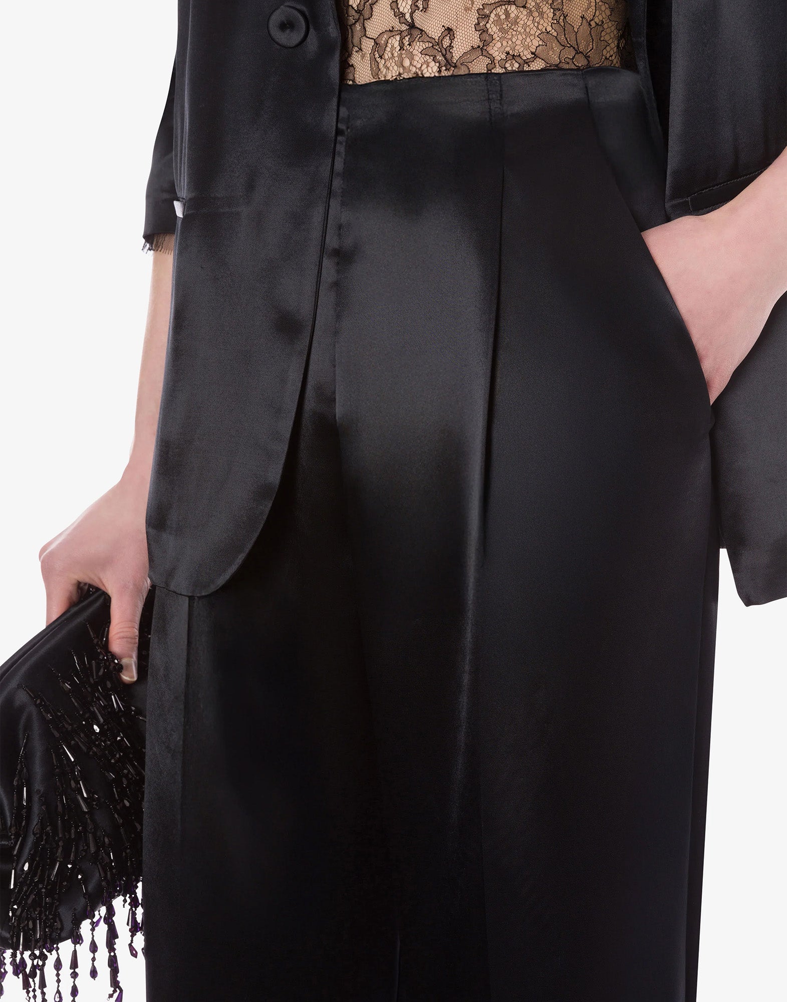 ALBERTA FERRETTI Pantaloni in Raso Lucido Nero