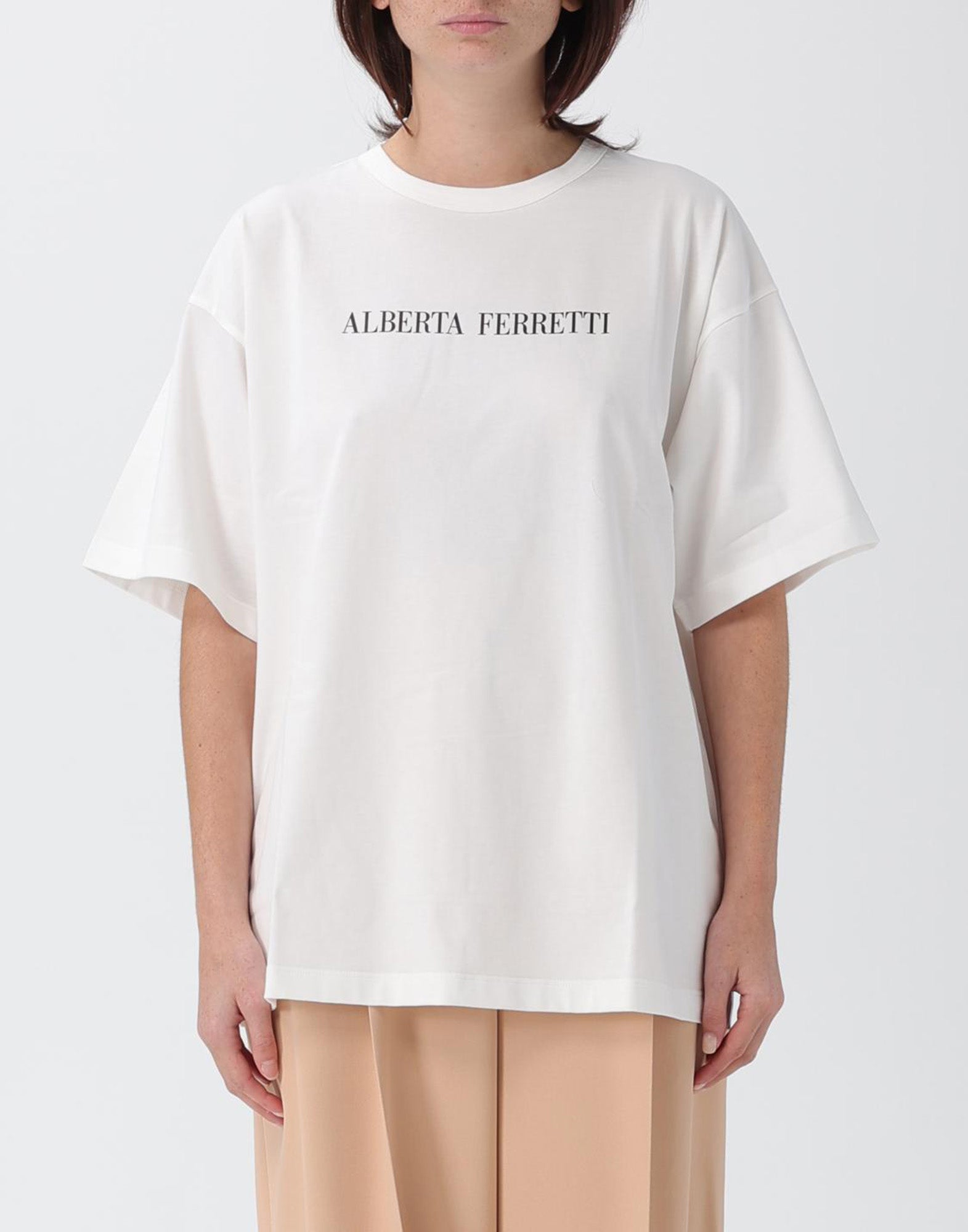 ALBERTA FERRETTI T-shirt bianca con Logo Frontale e Stampa sul Retro