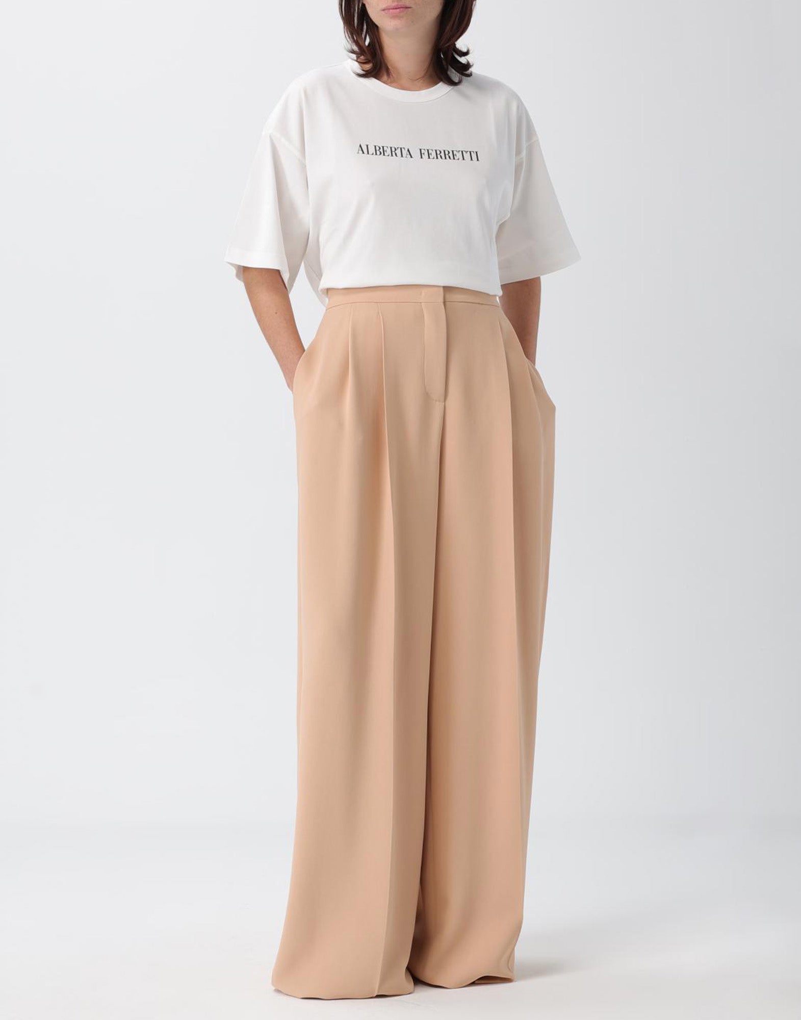 ALBERTA FERRETTI T-shirt bianca con Logo Frontale e Stampa sul Retro