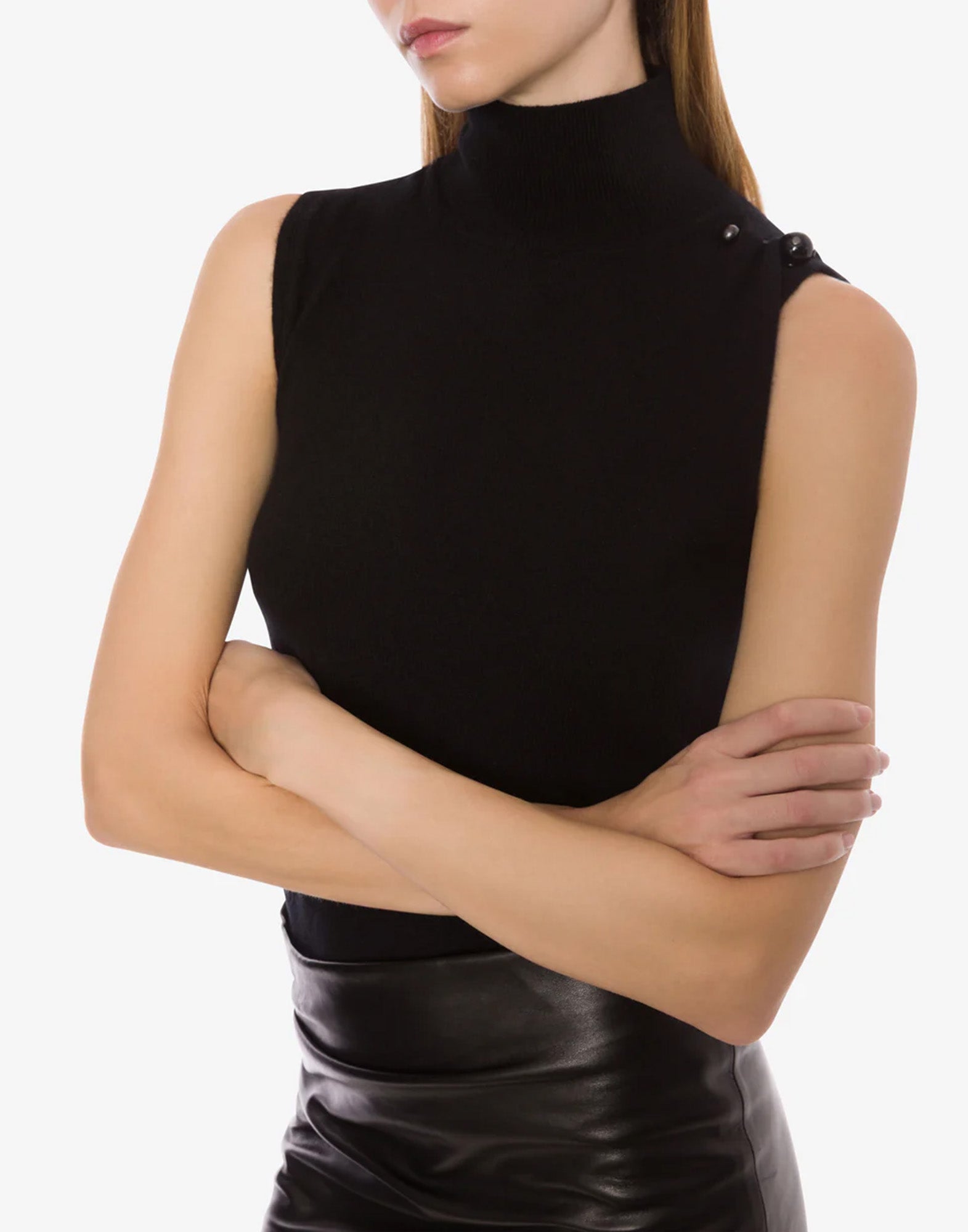 ALBERTA FERRETTI Top in Puro Cashmere con Spilla Piercing Nero