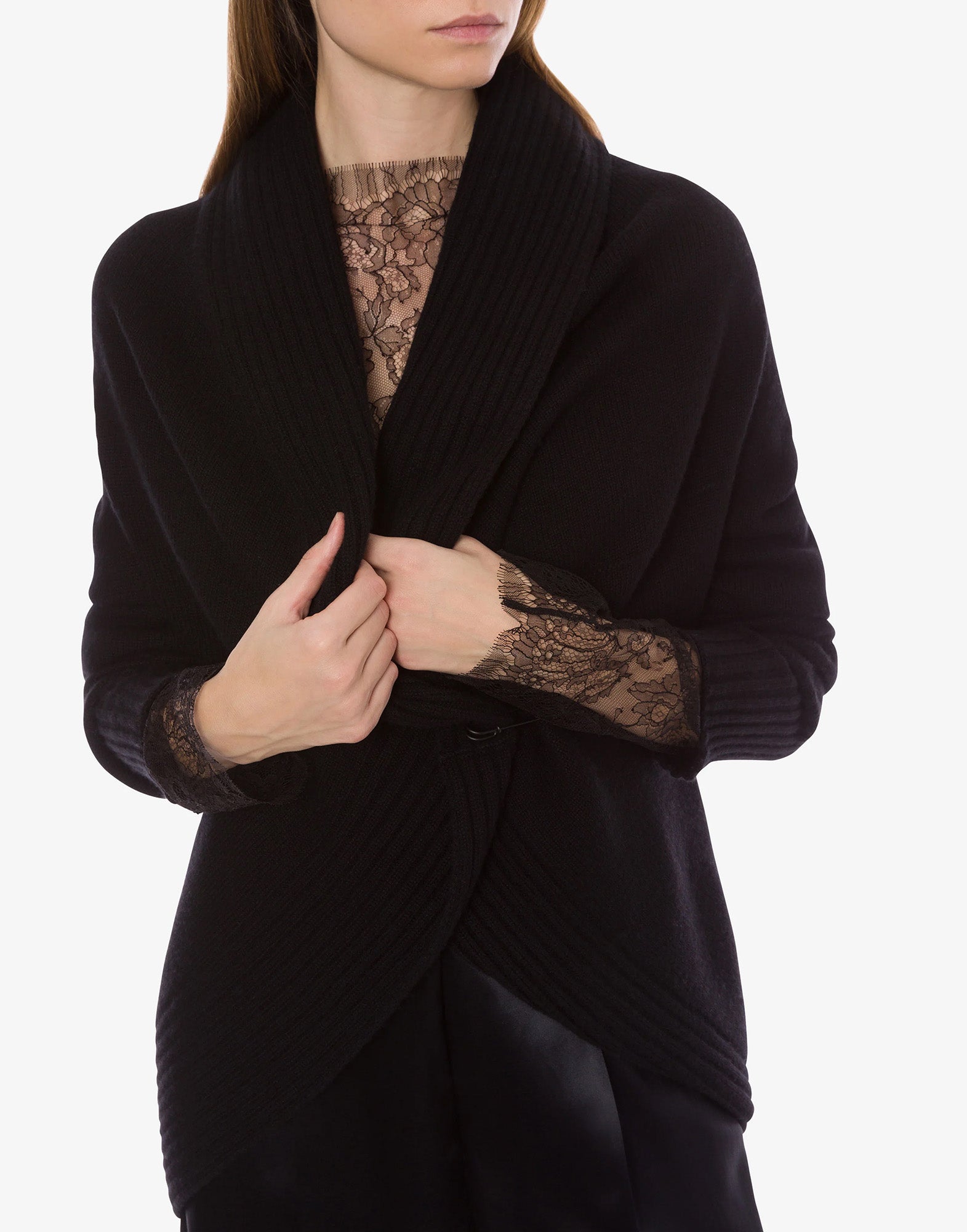 ALBERTA FERRETTI Cardigan in Lana Merino, Cashmere e Seta con Spilla Nero