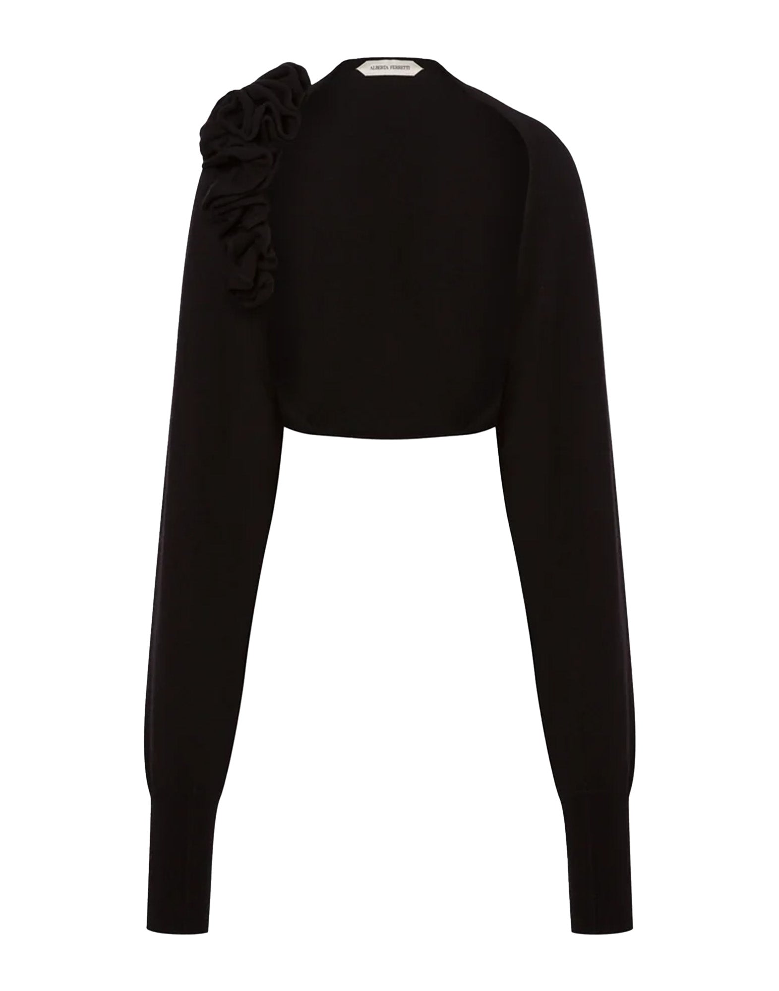 ALBERTA FERRETTI Bolero in Lana Merino, Seta e Cashmere con Fiori 3D Nero
