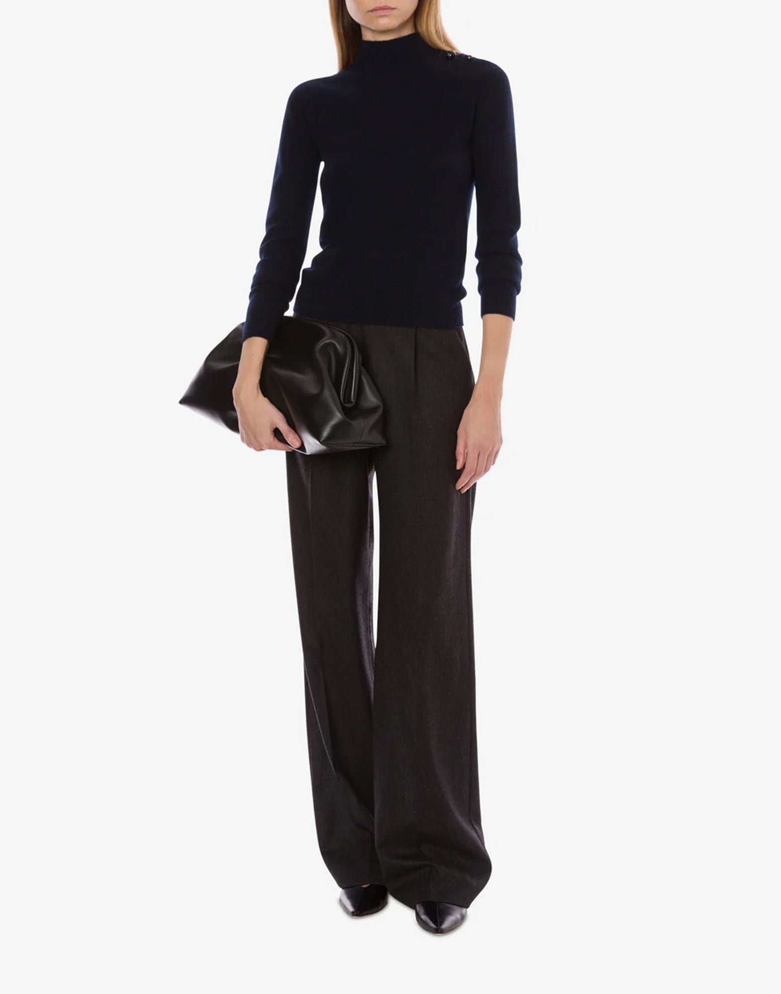 ALBERTA FERRETTI Maglione in Puro Cashmere con Spilla Piercing Blu