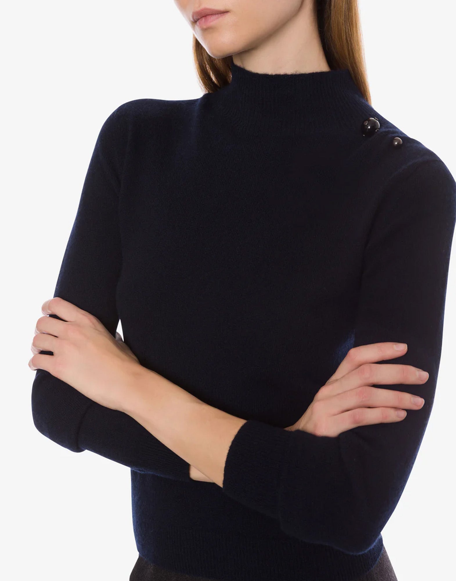 ALBERTA FERRETTI Maglione in Puro Cashmere con Spilla Piercing Blu