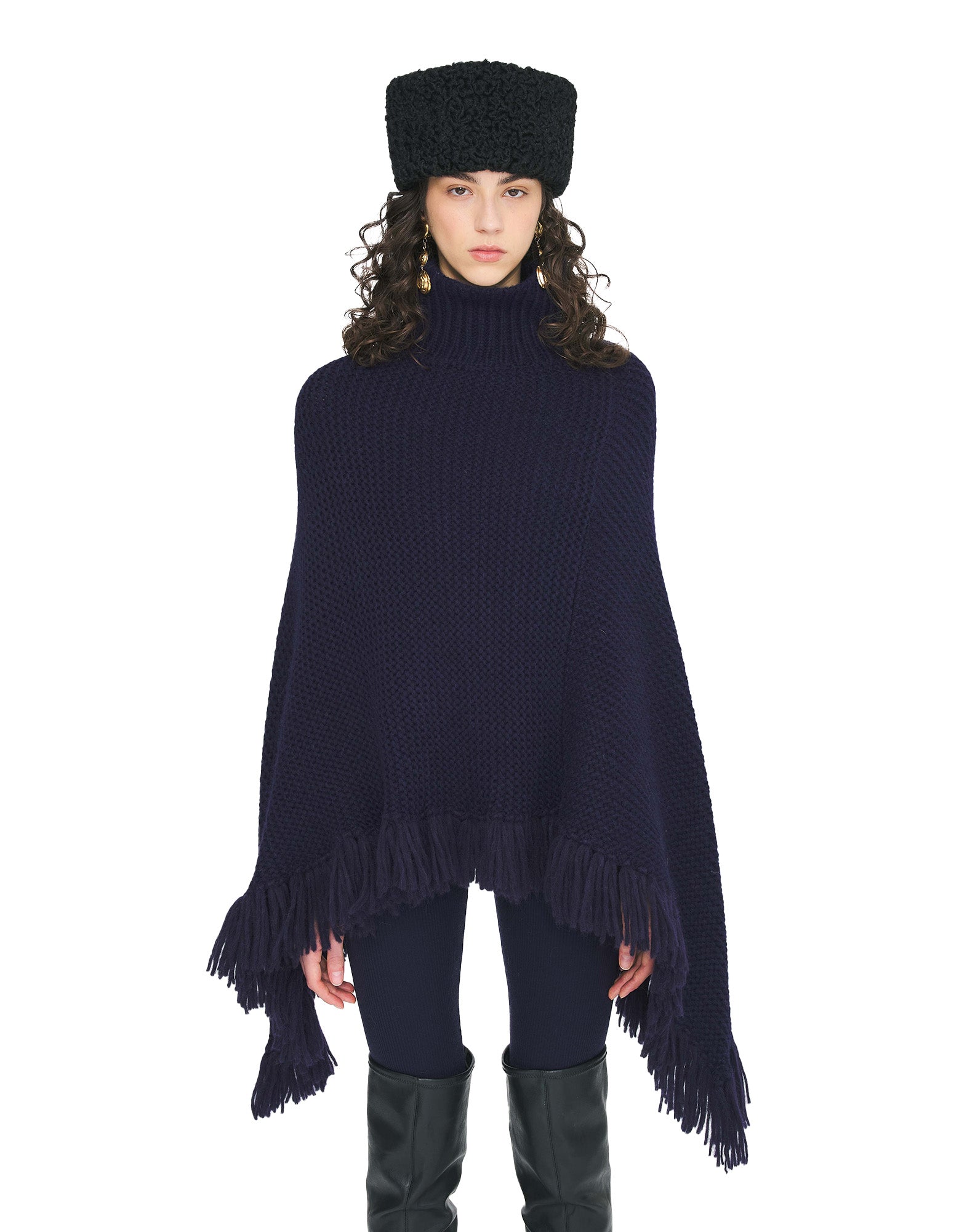 ANTIK BATIK Poncho Rob in Alpaca Blu