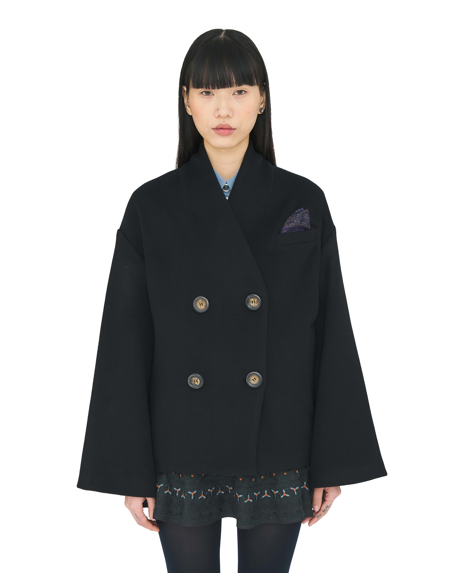 ANTIK BATIK Giacca Tomina in Lana con Gilet Interno Nera