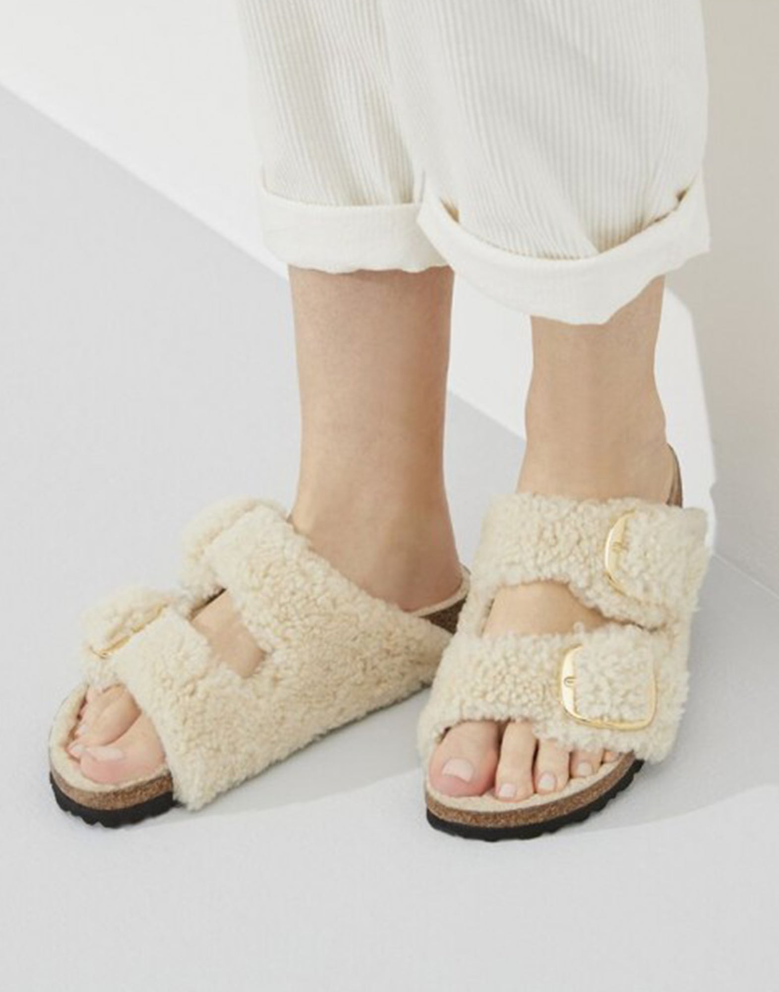 BIRKENSTOCK Arizona Big Buckle Teddy Shearling Eggshell