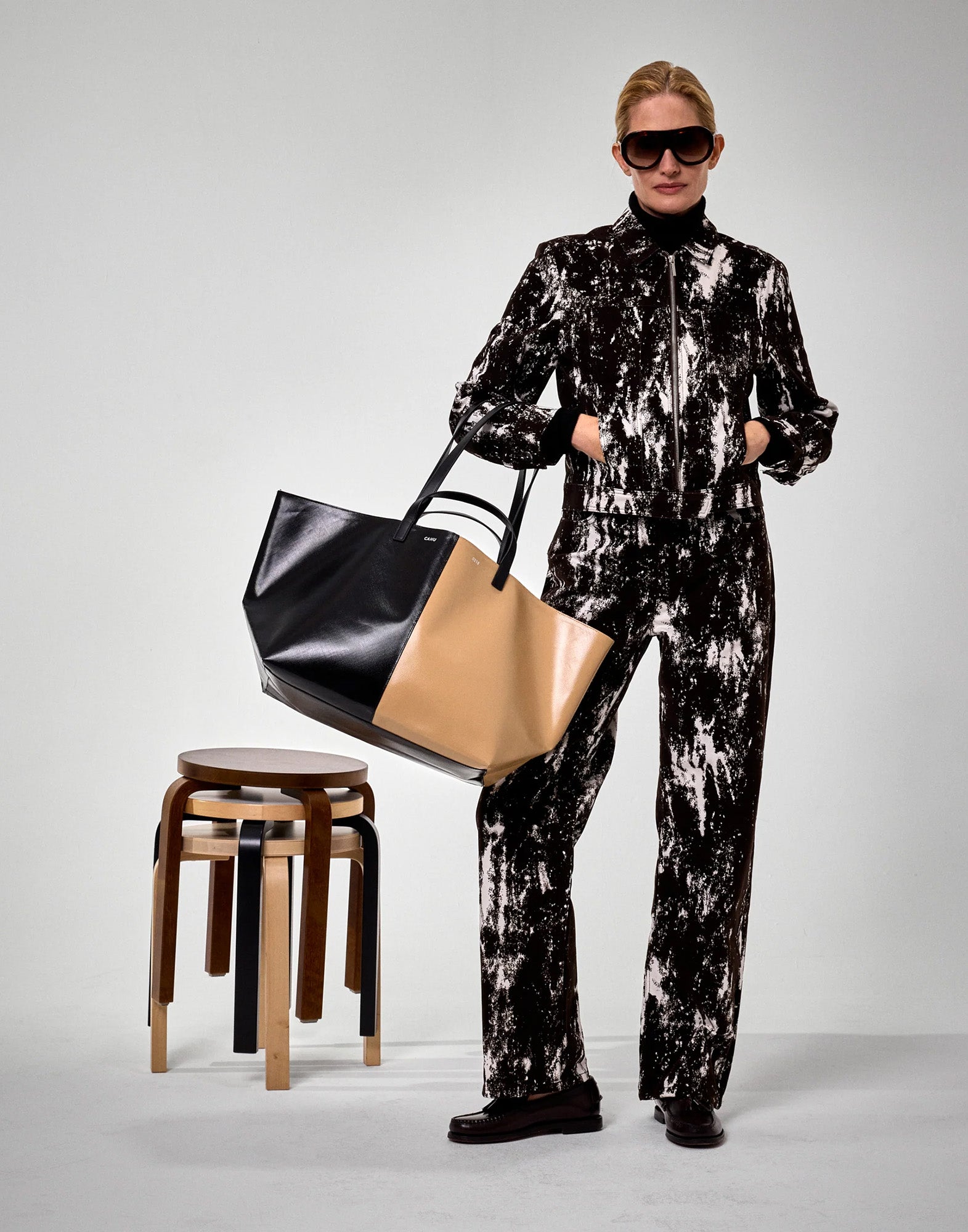 CAHU Borsa Pratique Bigoût Medium Cream/Black