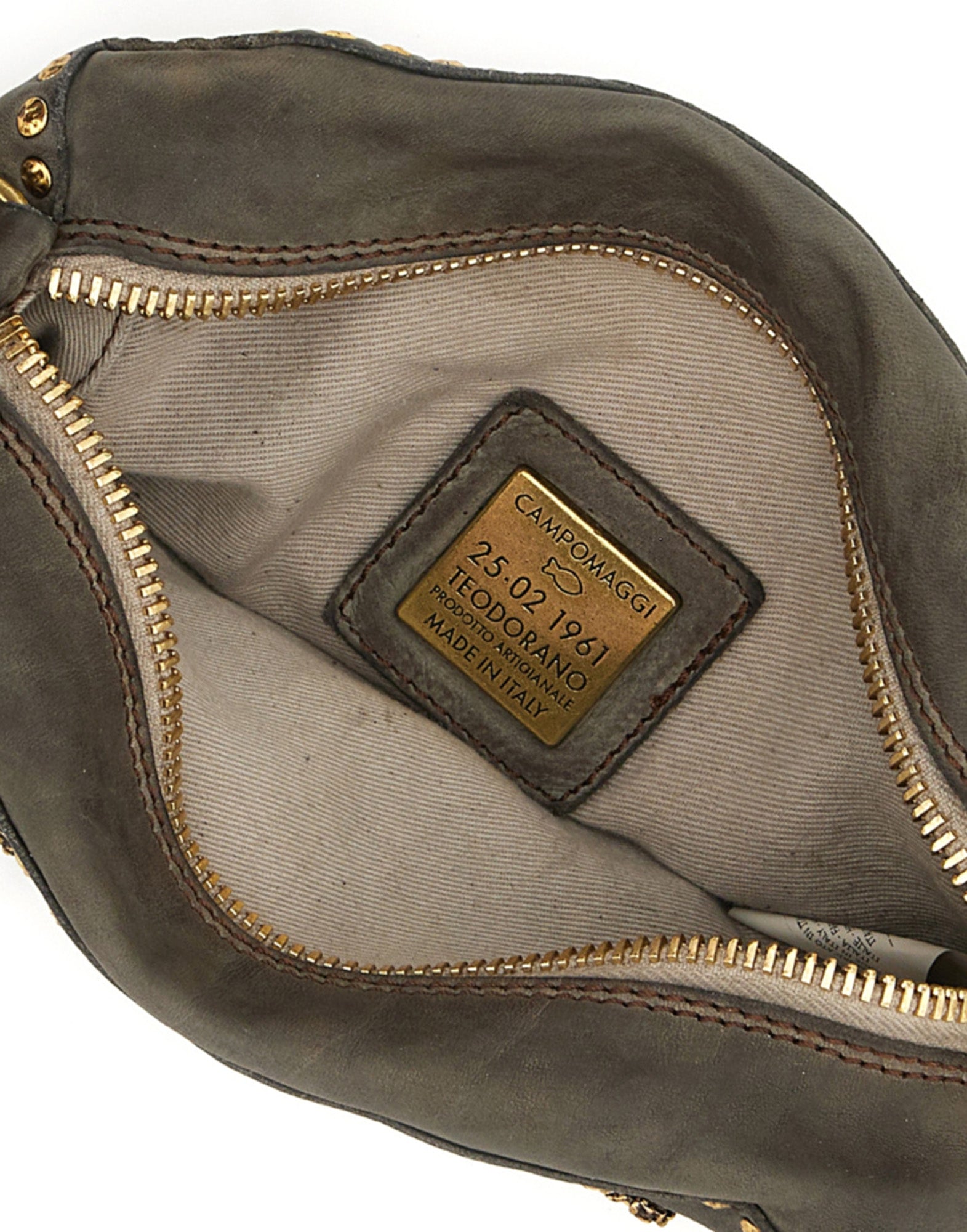 CAMPOMAGGI Camera Bag in Pelle con Borchie e Strass Cemento