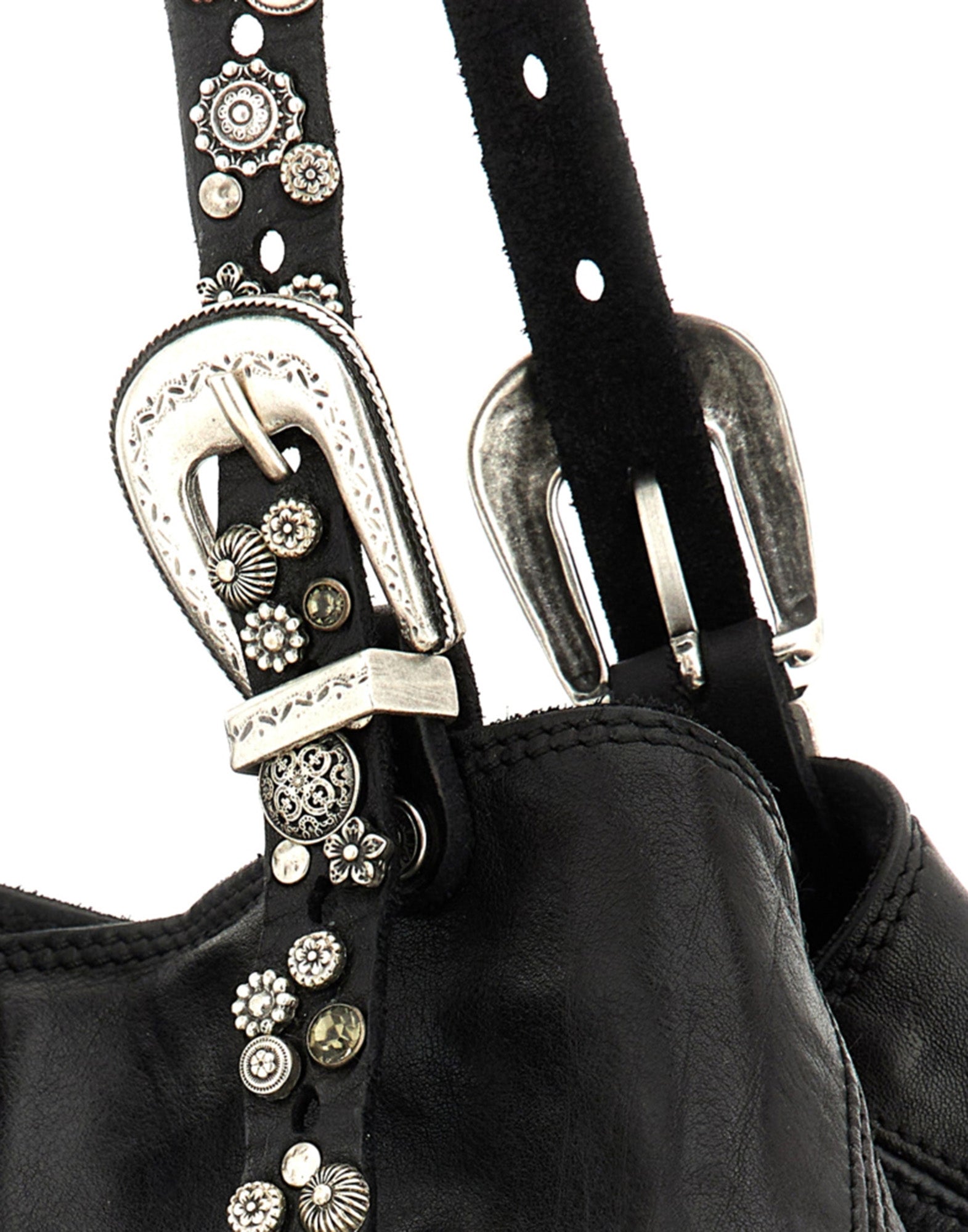 CAMPOMAGGI Shopping Bag in Pelle con Borchie e Strass Nera