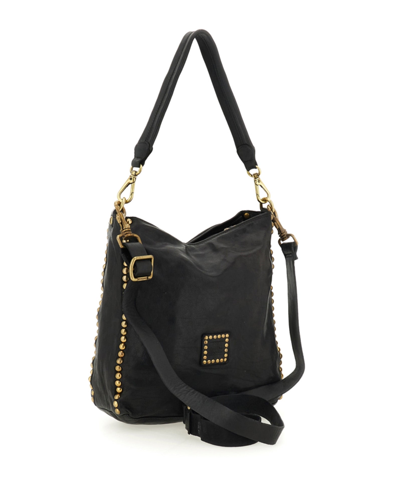 CAMPOMAGGI Borsa a Spalla in Pelle con Borchie Nera