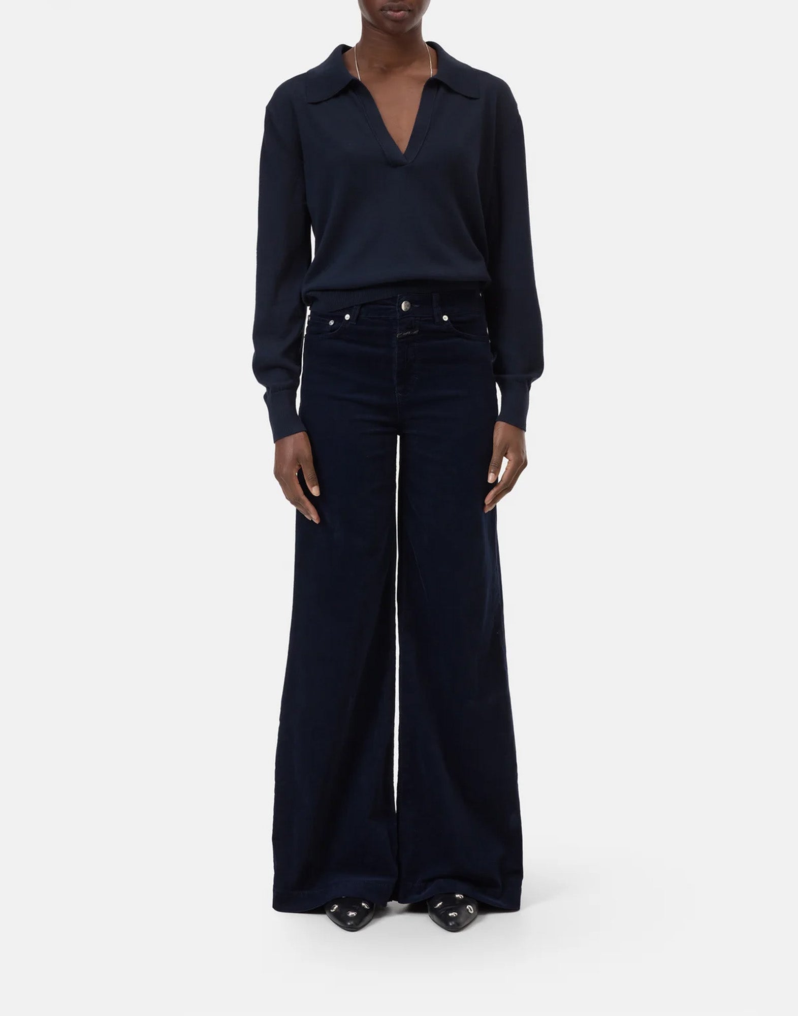 CLOSED Pantaloni Wide Glow Up in Velluto a Coste Dark Night