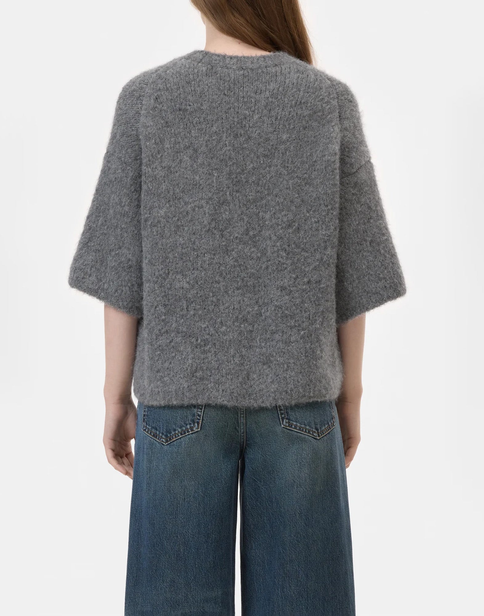 CLOSED Maglione a Maniche Corte in Misto Alpaca e Lana Grigio Melange