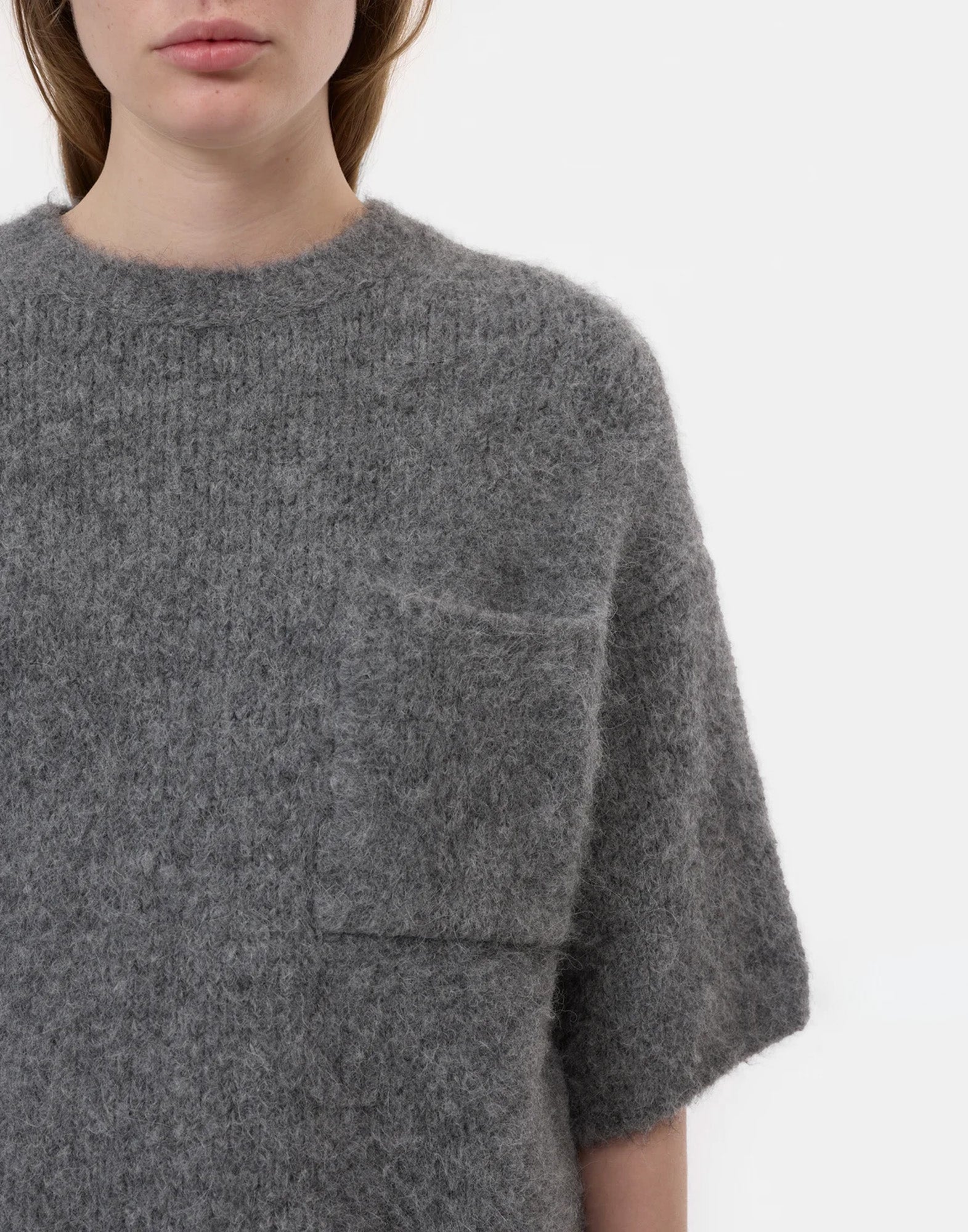 CLOSED Maglione a Maniche Corte in Misto Alpaca e Lana Grigio Melange