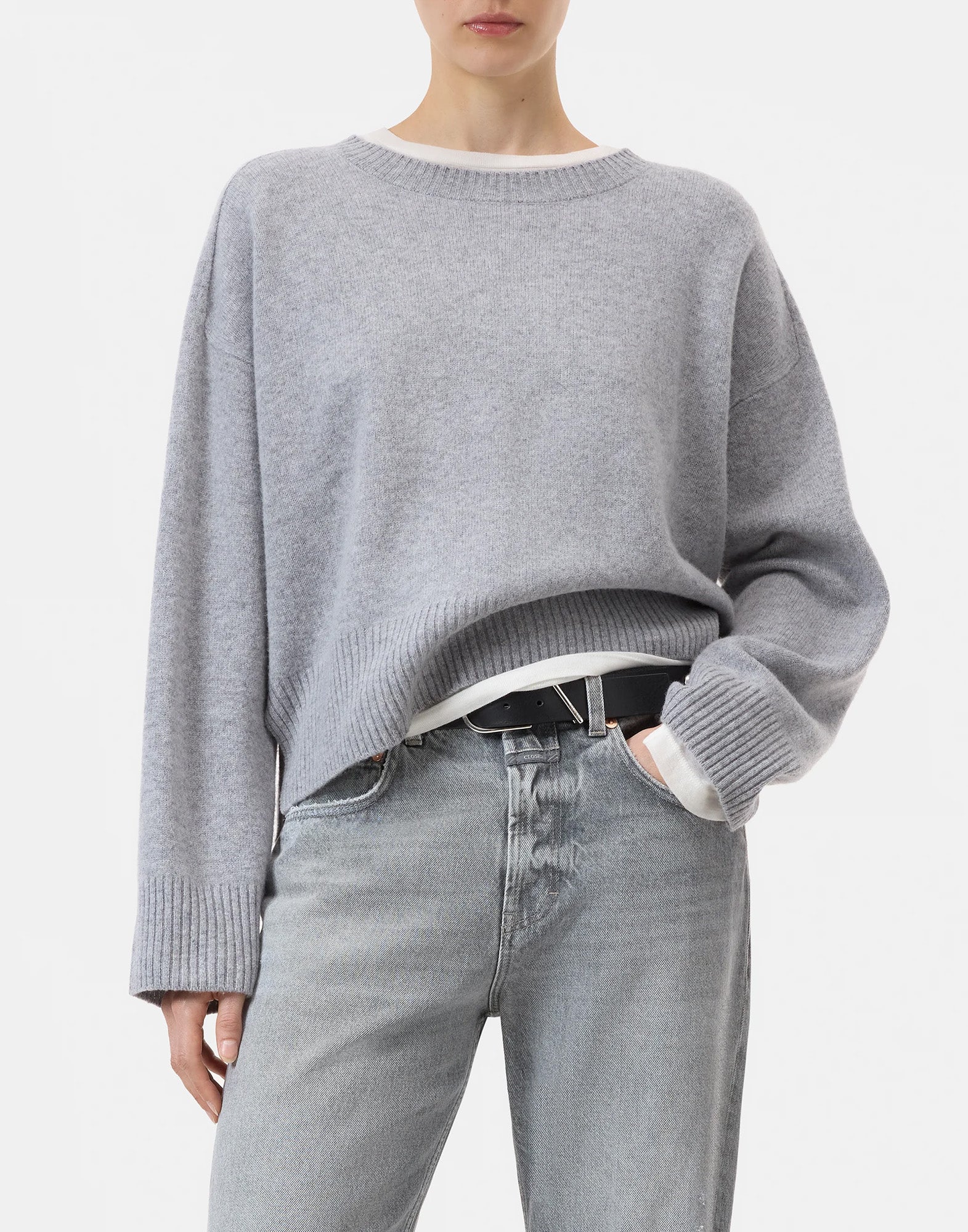 CLOSED Maglione in Lana Merino con Maniche Ampie Grigio