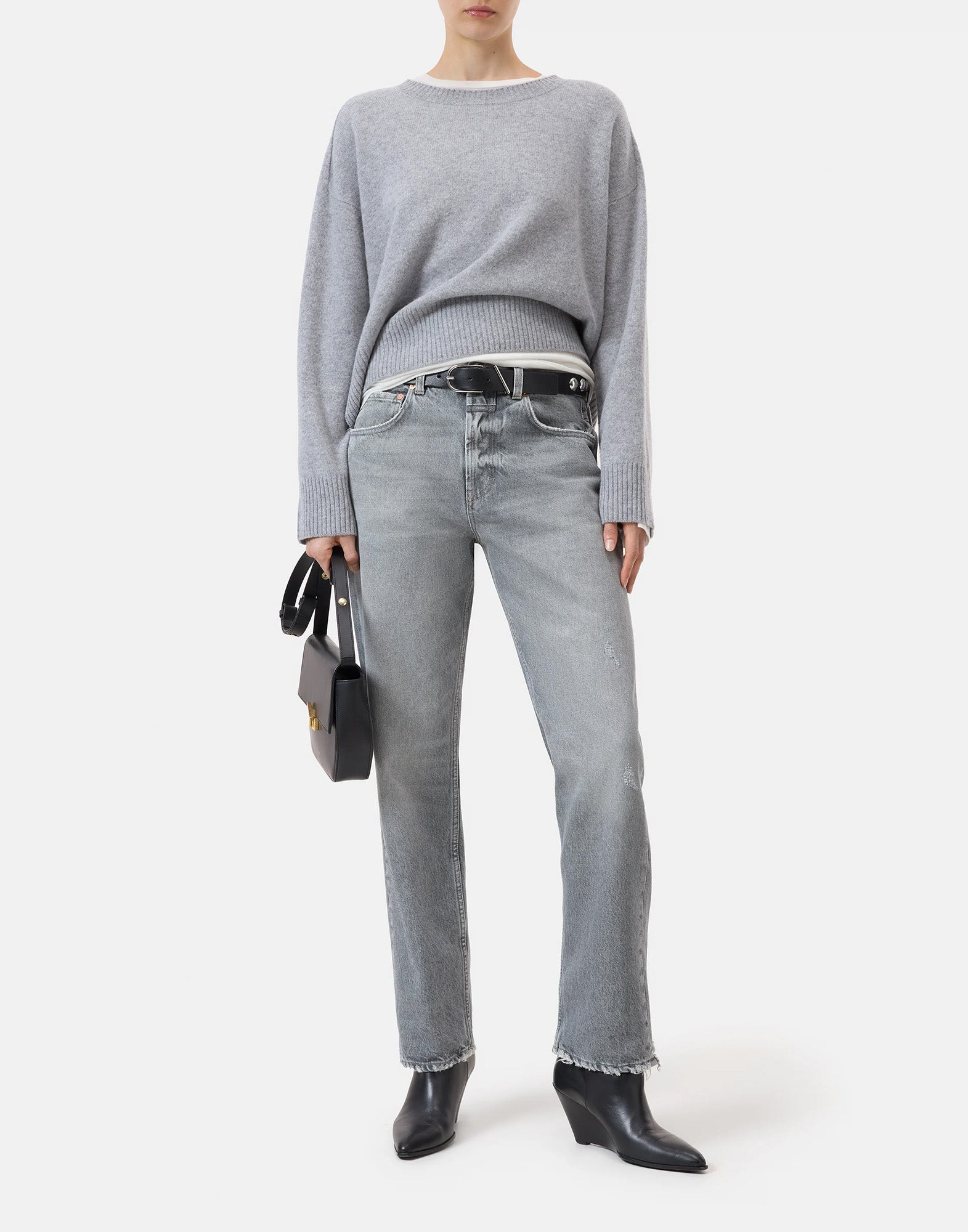 CLOSED Maglione in Lana Merino con Maniche Ampie Grigio