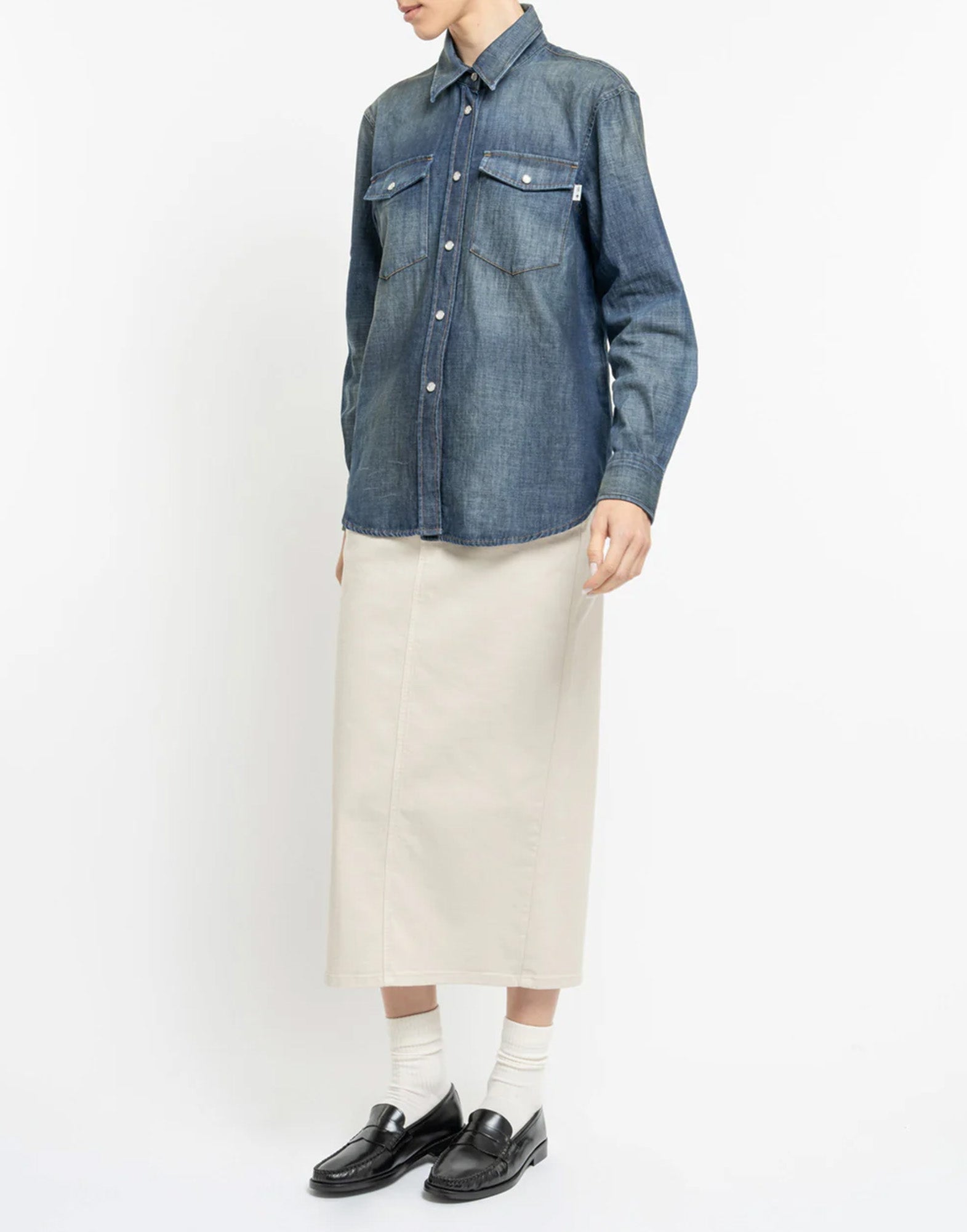 DEPARTMENT FIVE Camicia Texana in Denim Blu