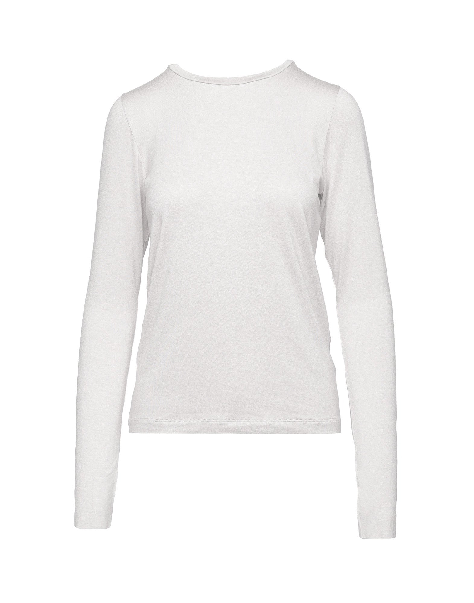 DOUUOD T-shirt a Maniche Lunghe in Jersey di Viscosa Stretch Perla