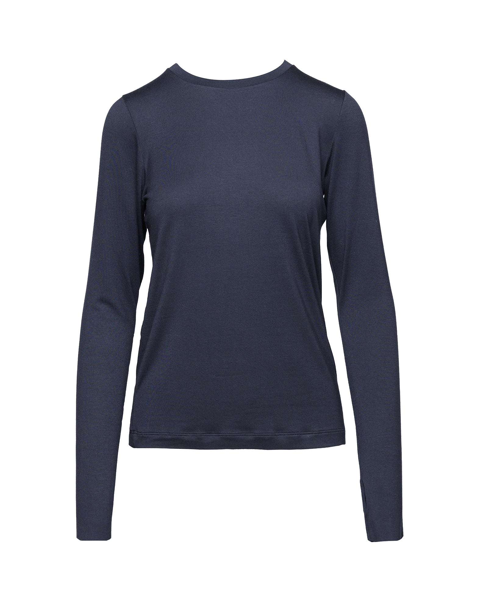 DOUUOD T-shirt a Maniche Lunghe in Jersey di Viscosa Stretch Oltremare