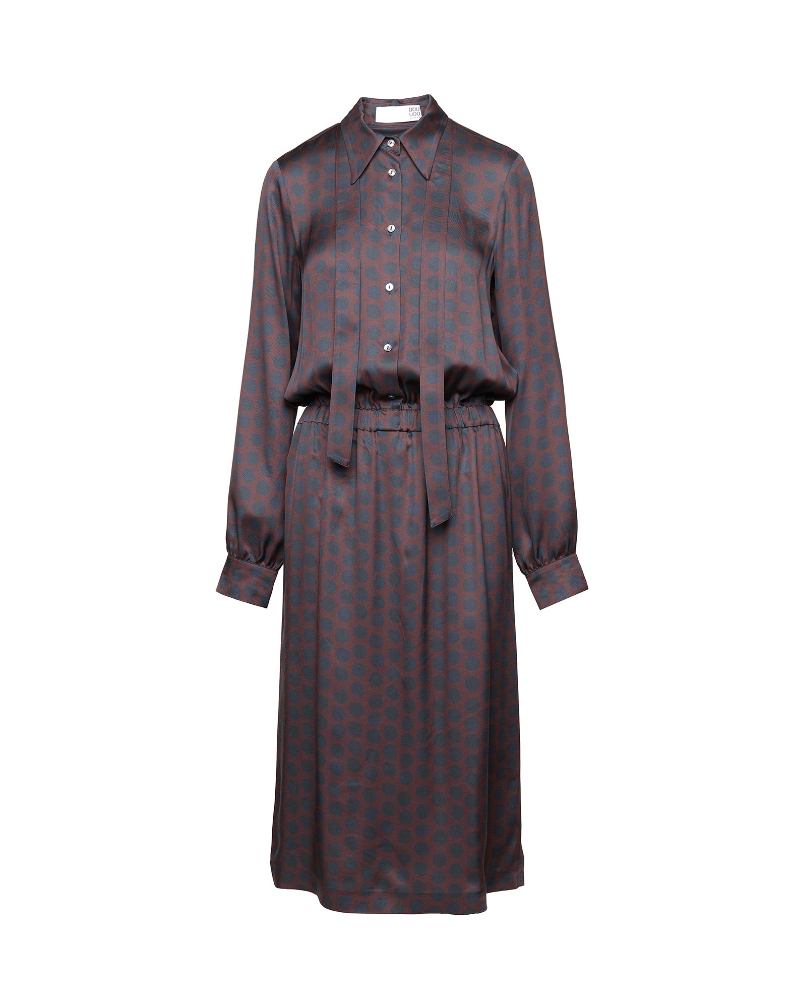 DOUUOD Abito Camicia in Twill Stampato a Pois Moka/Oltremare