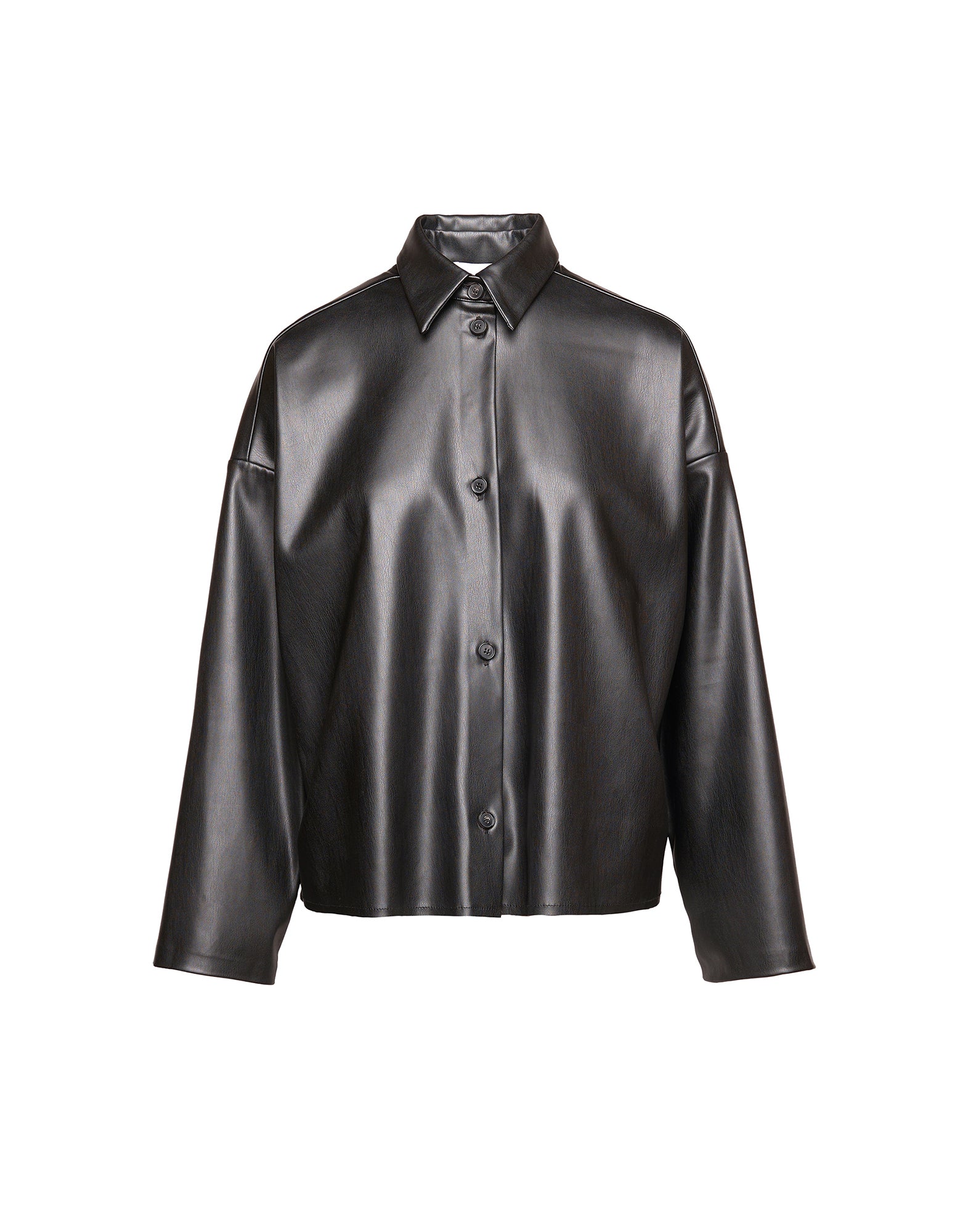 DOUUOD Camicia in Eco Soft Leather con Bottoni in Corno Nera