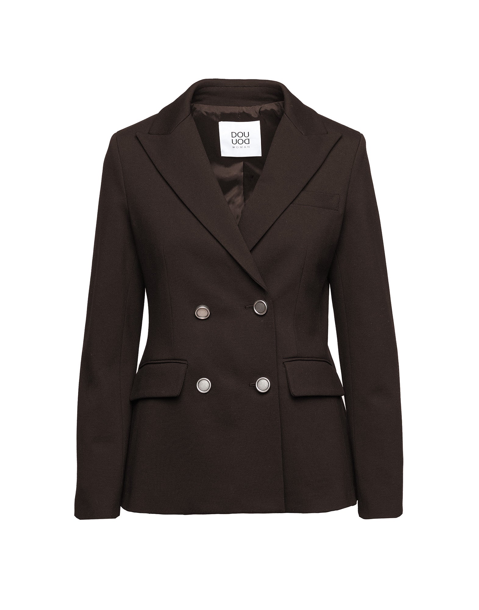 DOUUOD Blazer Doppiopetto in Punto Milano con Bottoni in Metallo Ciocco