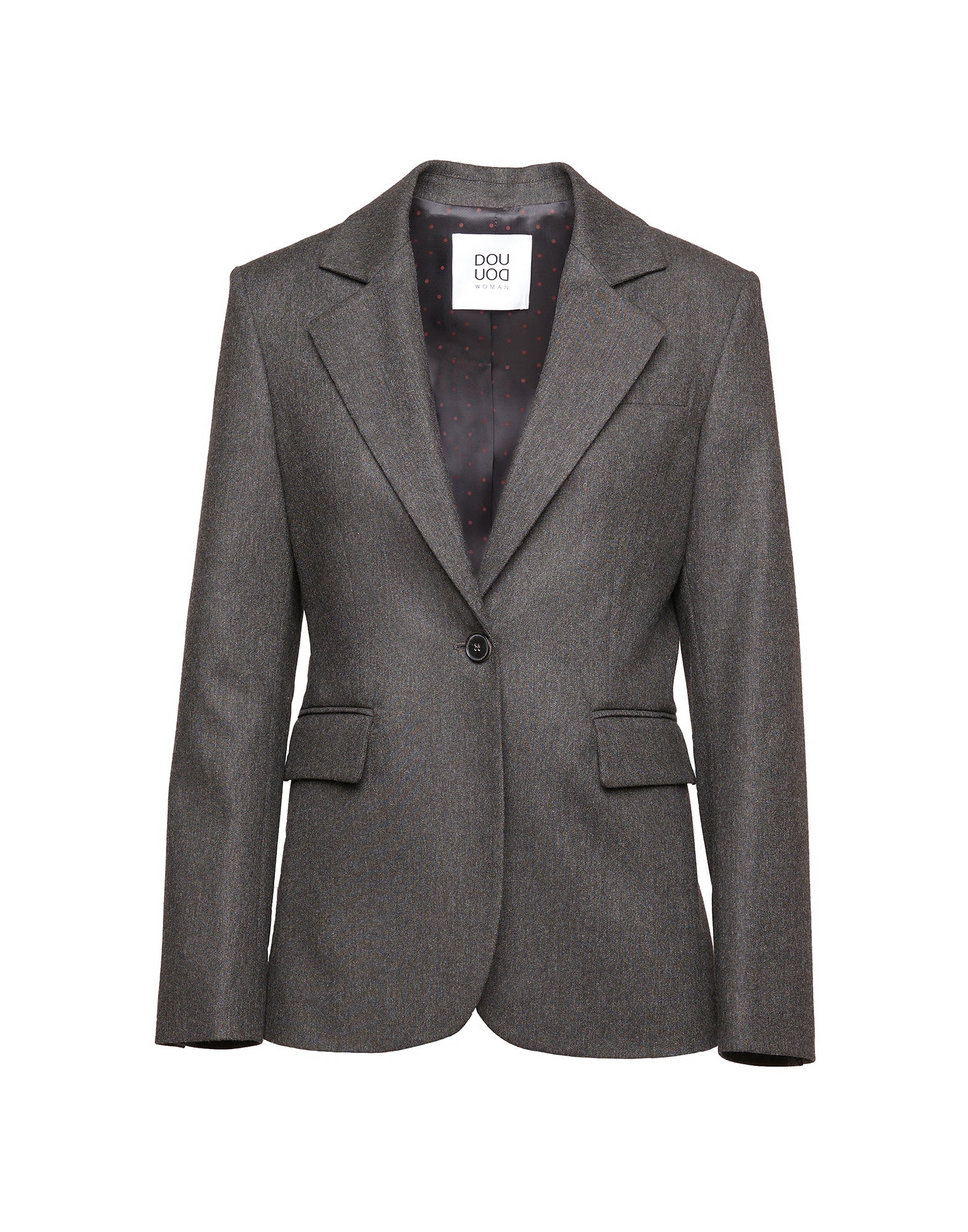 DOUUOD Blazer Monopetto in Flanella Stretch con Rever Grigio Antracite