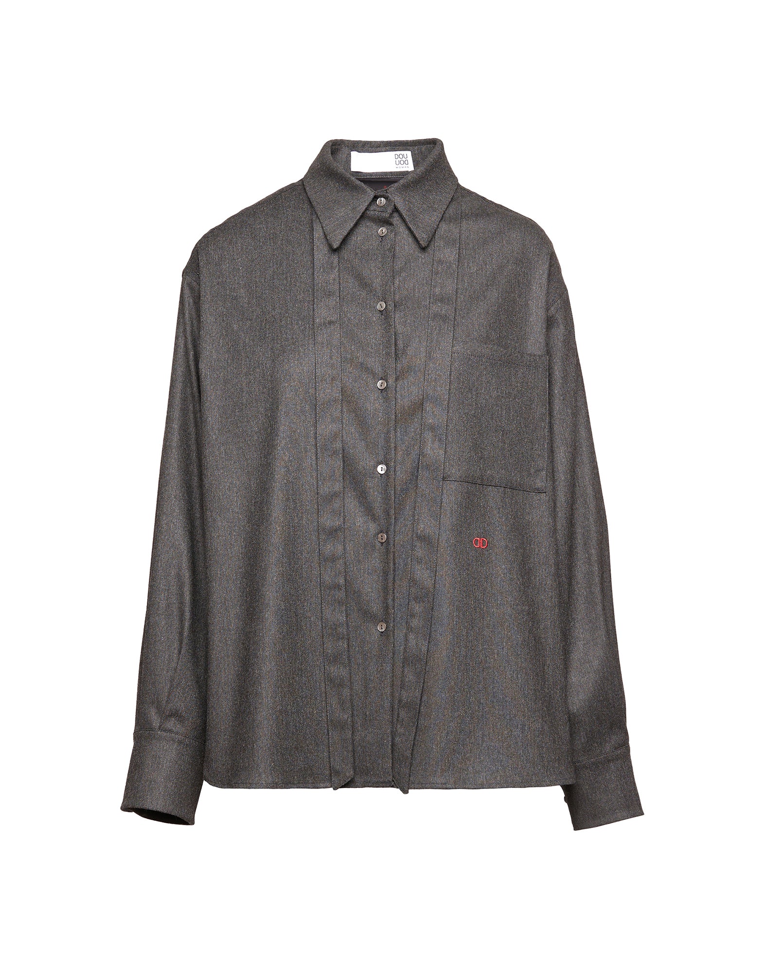DOUUOD Camicia in Flanella Stretch con Nastro al Collo Grigio Antracite