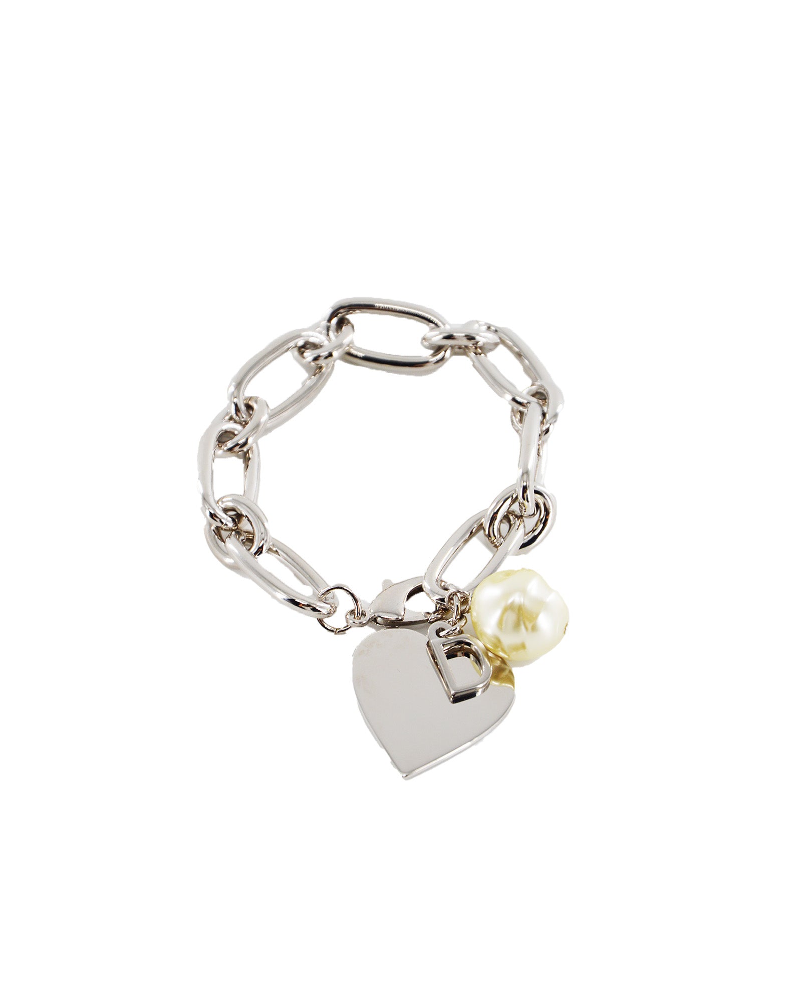 DOUUOD Bracciale con Maglia Larga, Charm Cuore e Perla Barocca Palladio