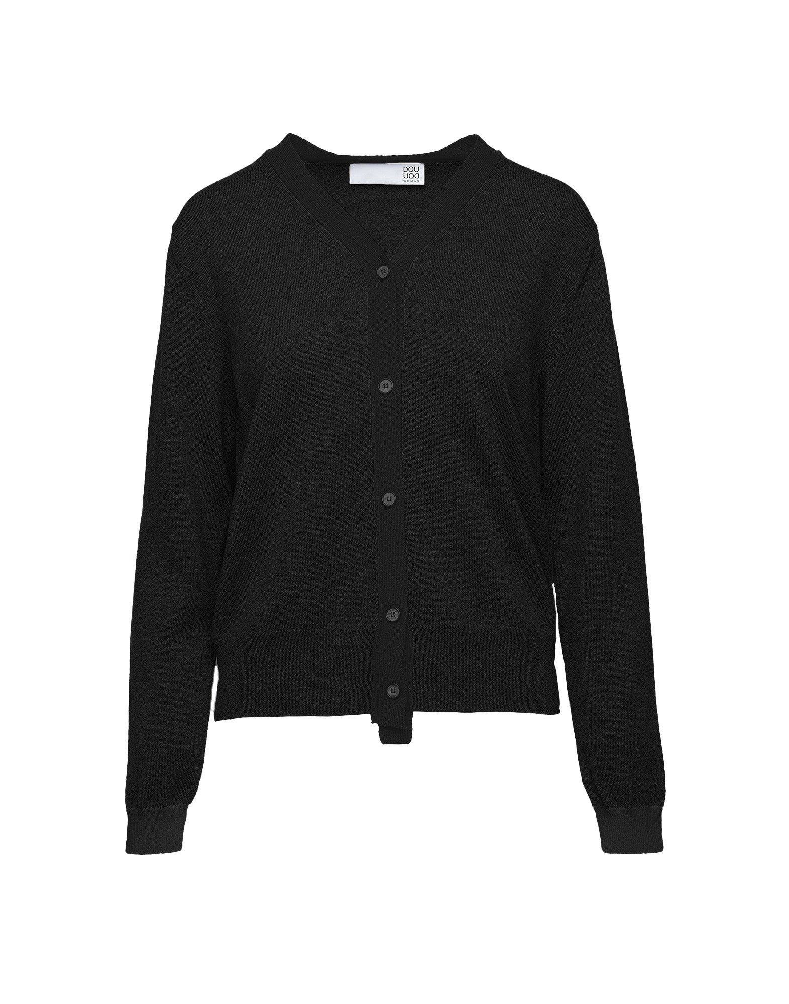 DOUUOD Cardigan Scollo a V in Lana e Cashmere Nero