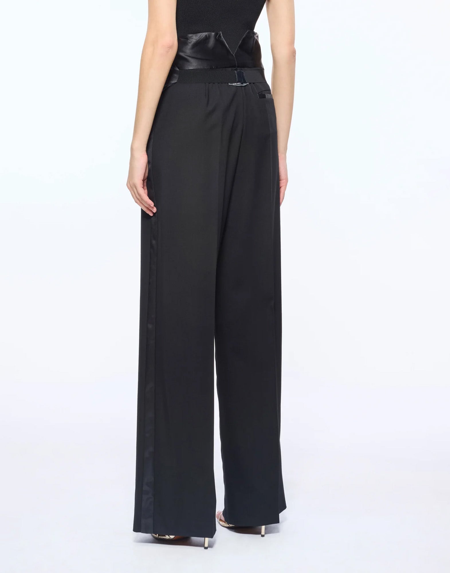 ERIKA CAVALLINI Pantalone Zeno in Fresco di Lana con Fascia in Raso Nero