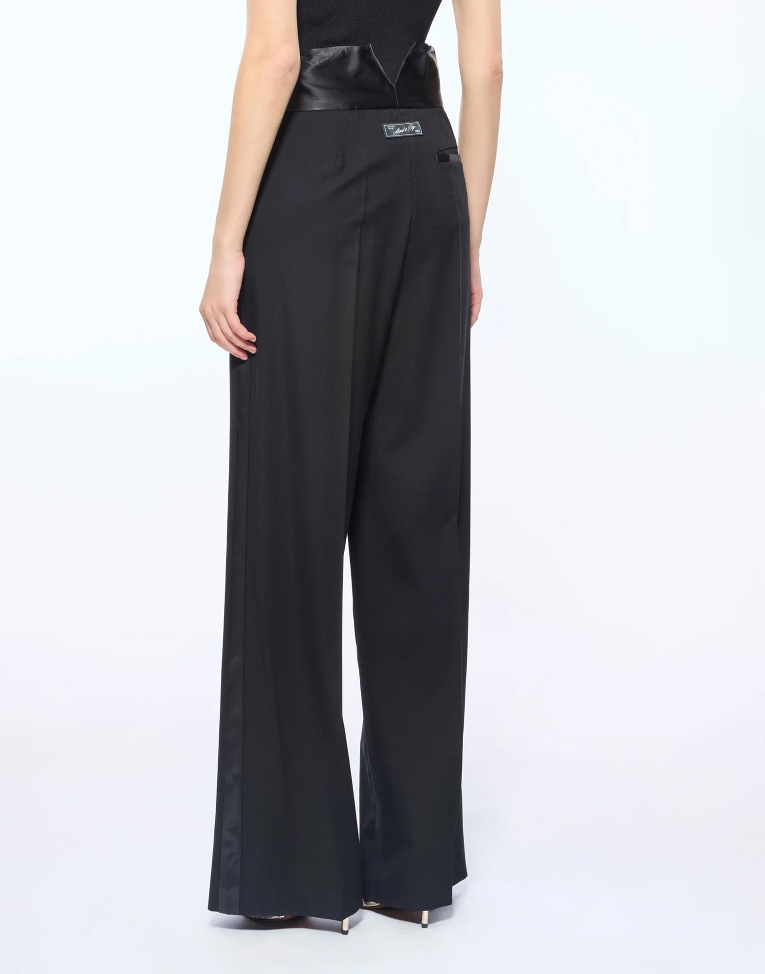 ERIKA CAVALLINI Pantalone Zeno in Fresco di Lana con Fascia in Raso Nero