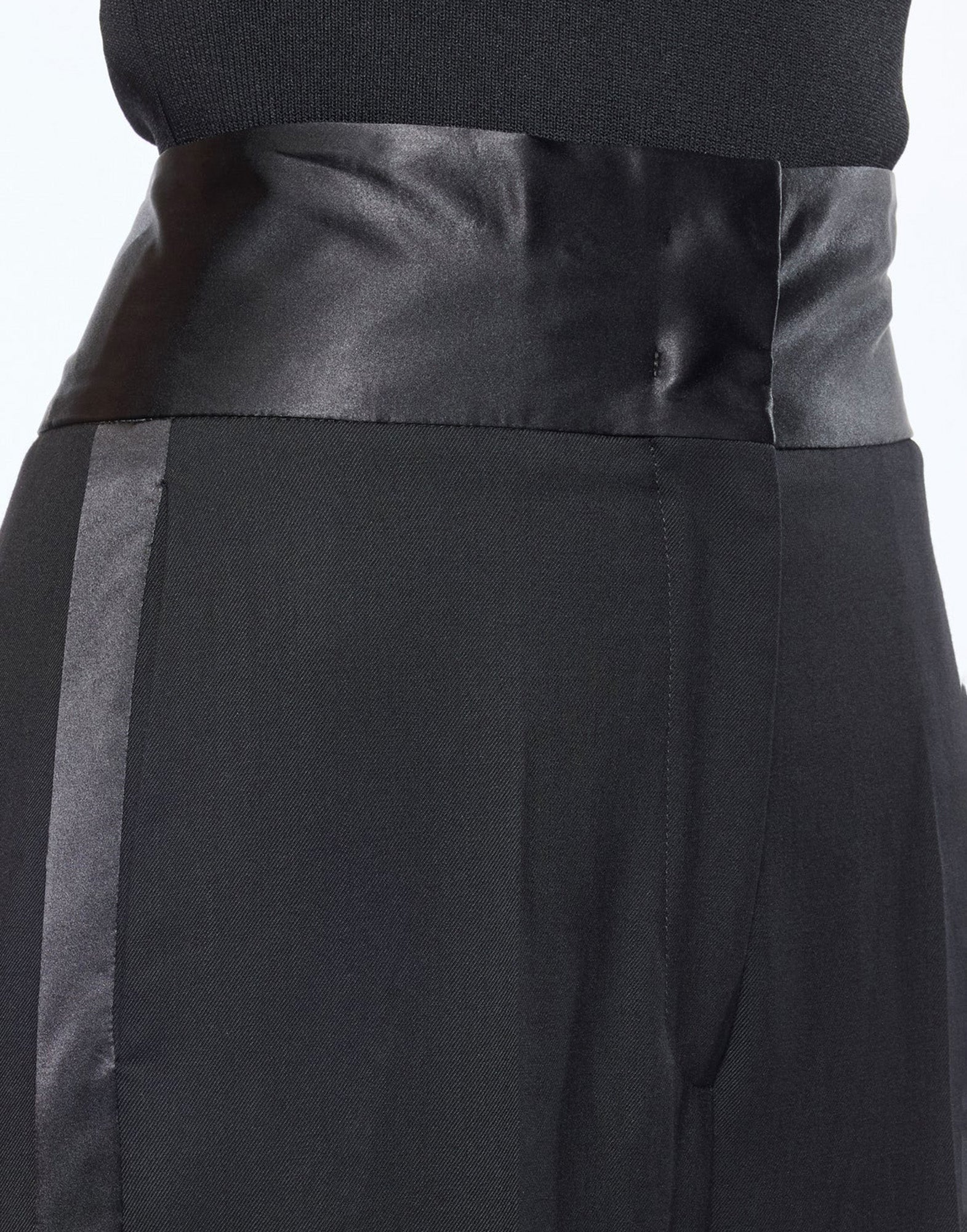 ERIKA CAVALLINI Pantalone Zeno in Fresco di Lana con Fascia in Raso Nero