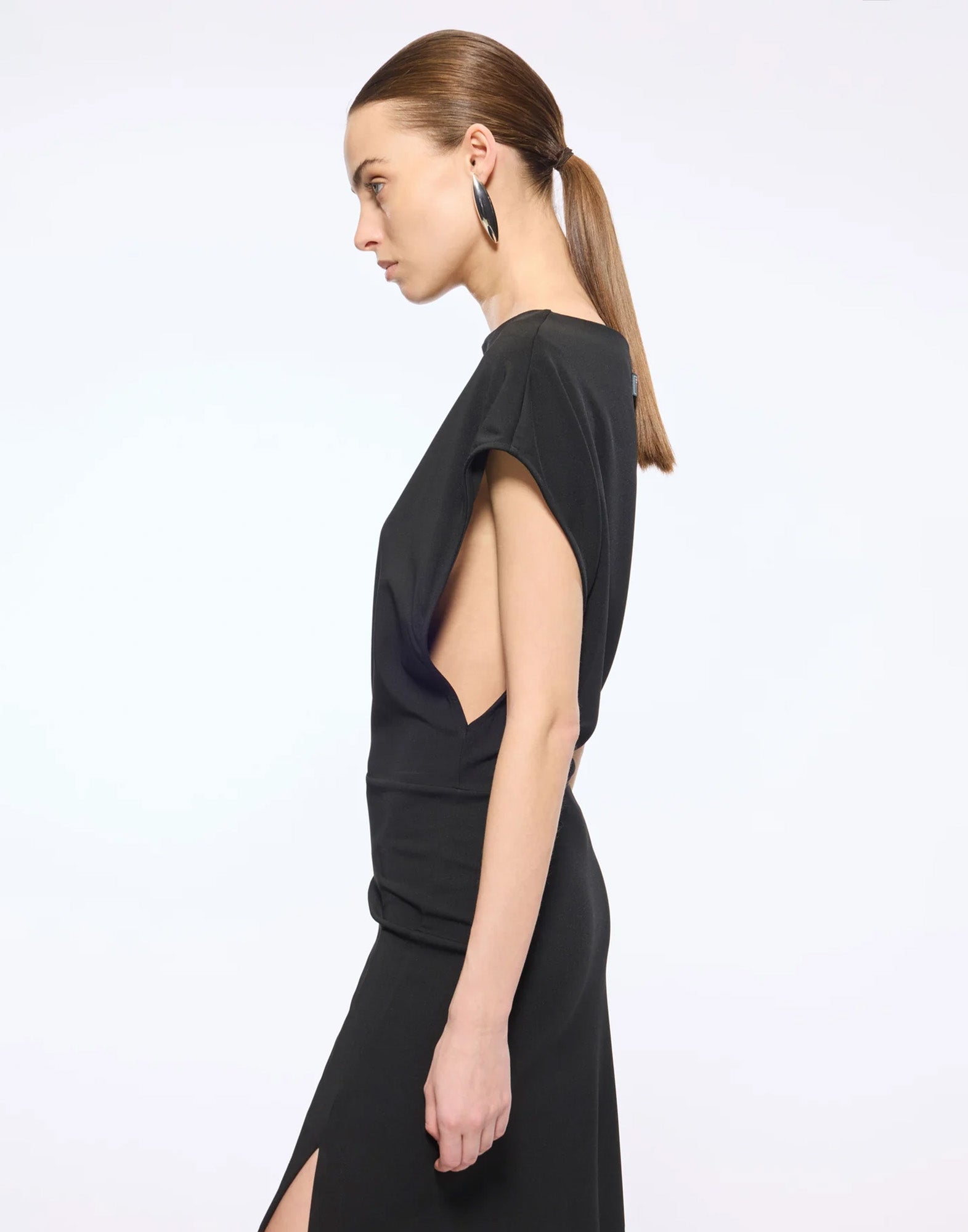 ERIKA CAVALLINI Abito Sven in Jersey con Scollo Asimmetrico Nero