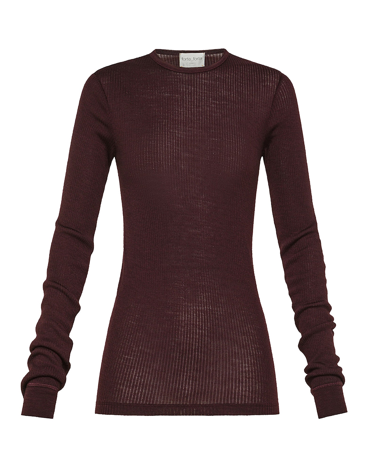 FORTE FORTE Maglia Girocollo a Coste in Jersey di Lana Chocolate Noir