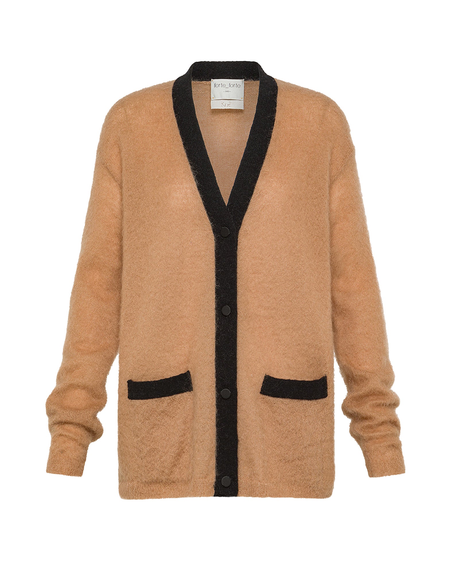 FORTE FORTE Cardigan Bicolore in Mohair Garzato Cannella