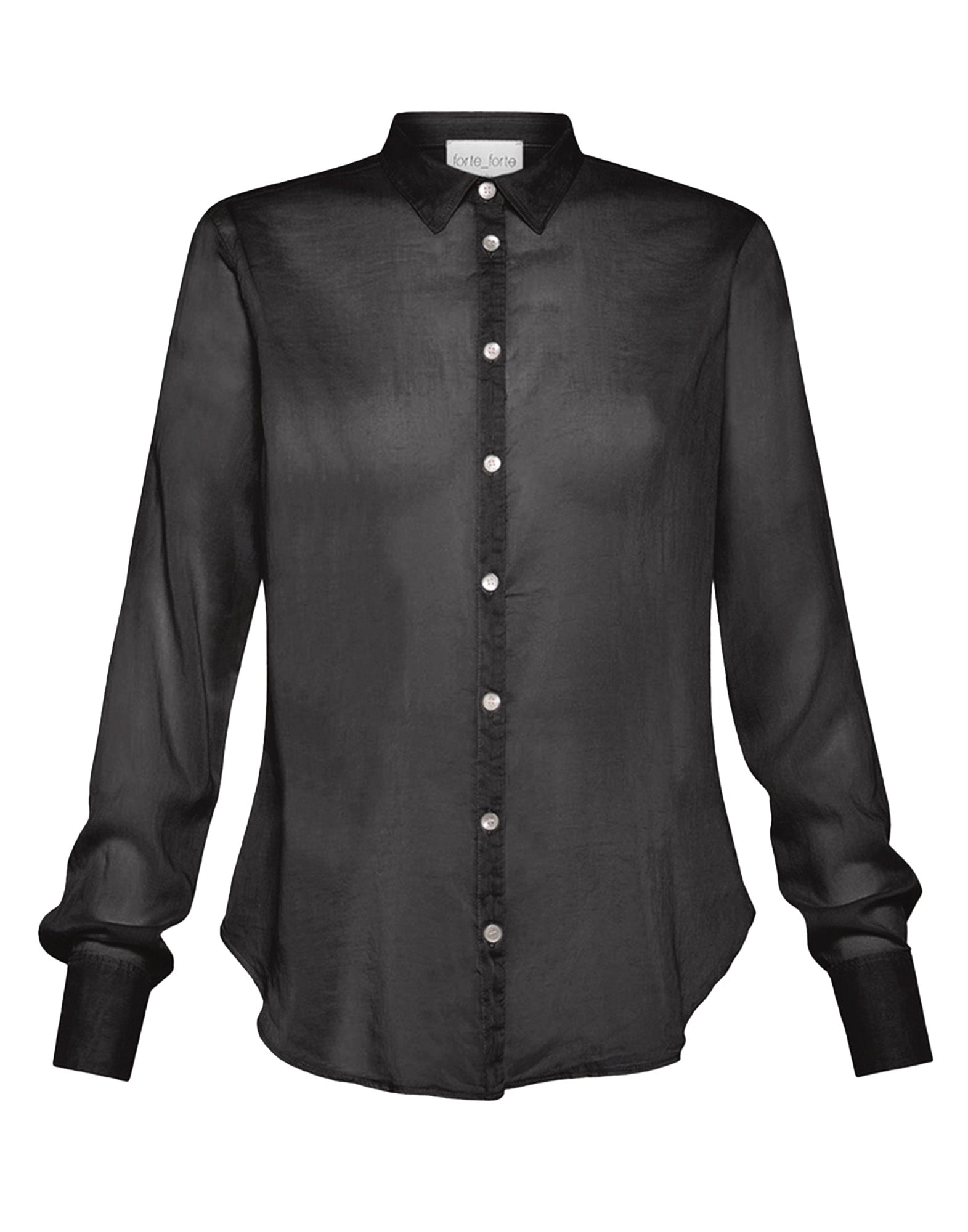 FORTE FORTE Camicia Regular Fit in Voile di Cotone e Seta Nera