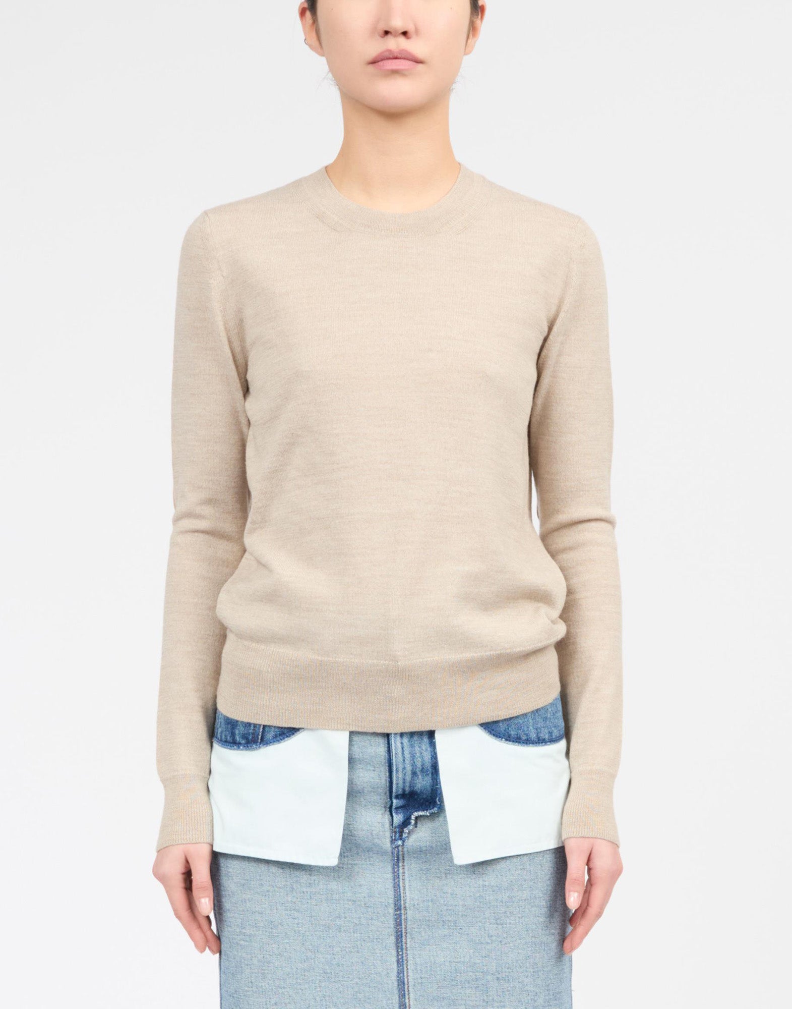 MM6 MAISON MARGIELA Maglioncino Girocollo con Toppe in Pelle Beige Melange