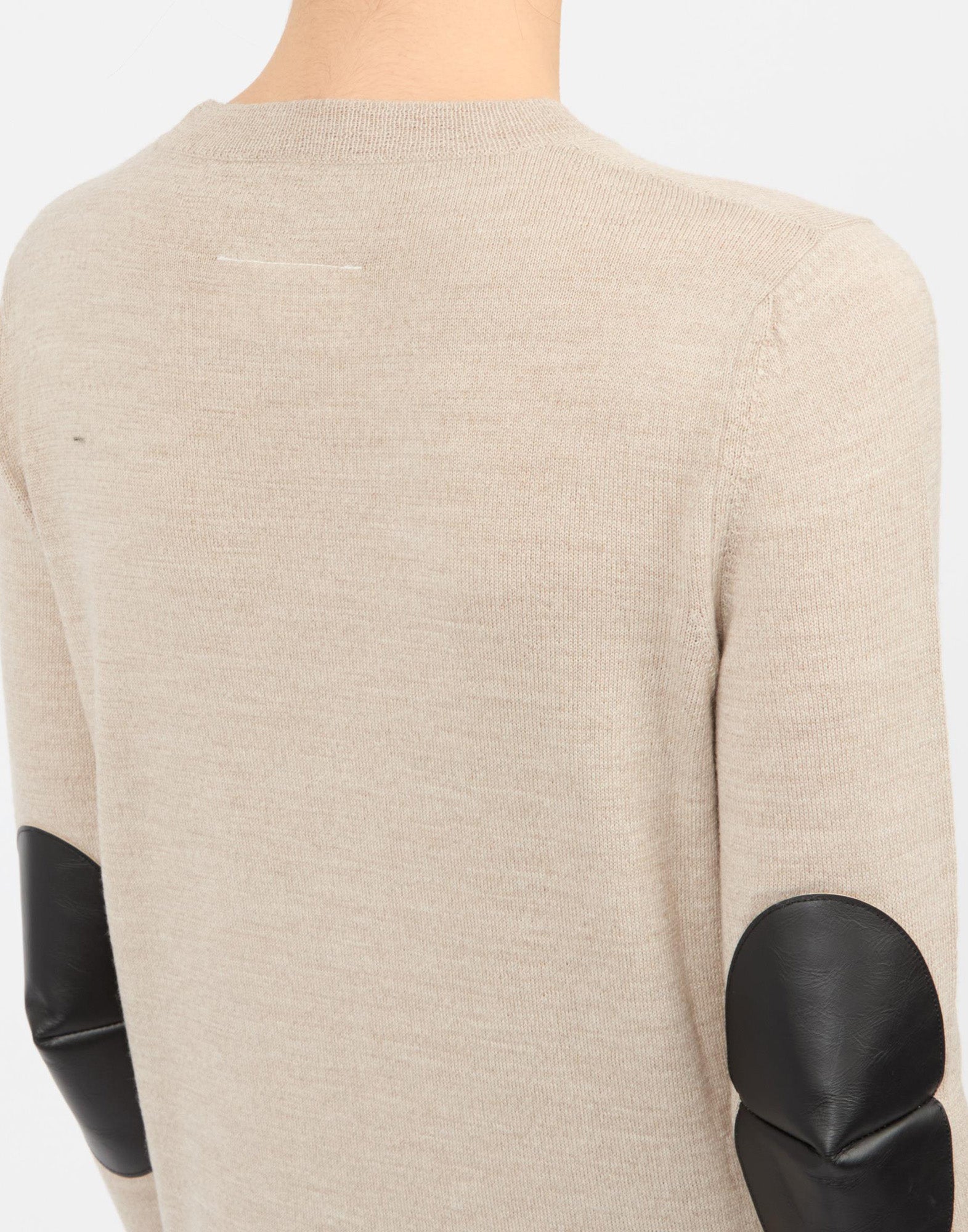 MM6 MAISON MARGIELA Maglioncino Girocollo con Toppe in Pelle Beige Melange