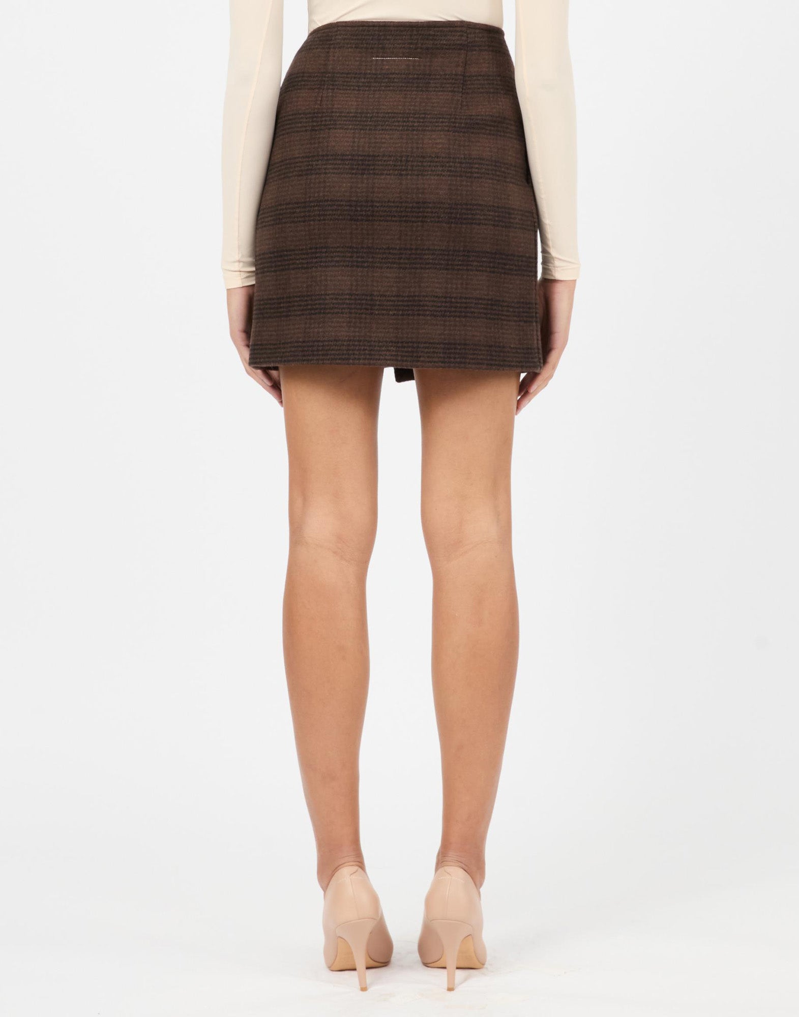 MM6 MAISON MARGIELA Gonna Corta in Lana Check Marrone/Nero