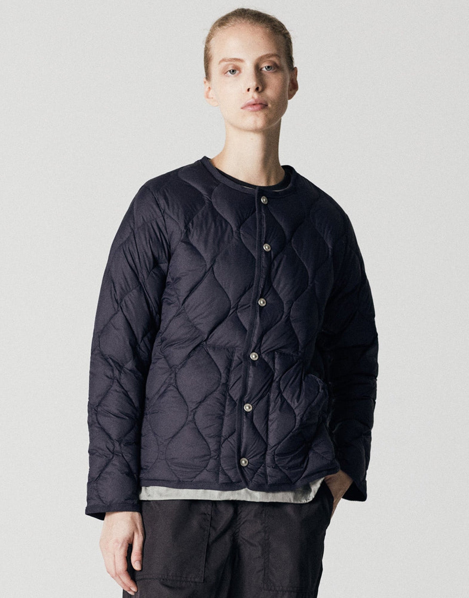 TAION Military Crew Neck Down Jacket Softshell Dark Navy